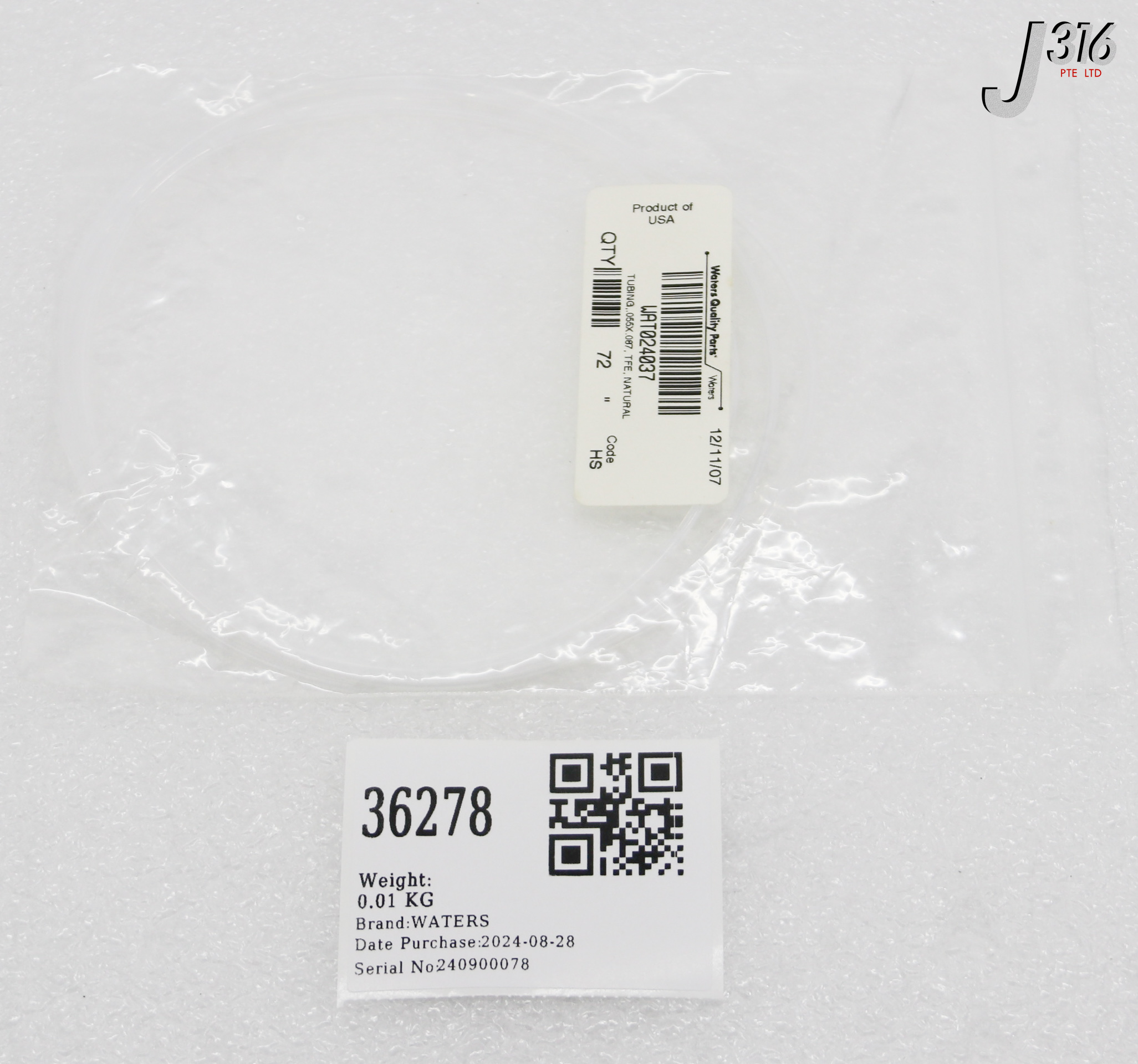 36278 WATERS TUBING, 055X. 087, TFE, NATURAL WAT024037
