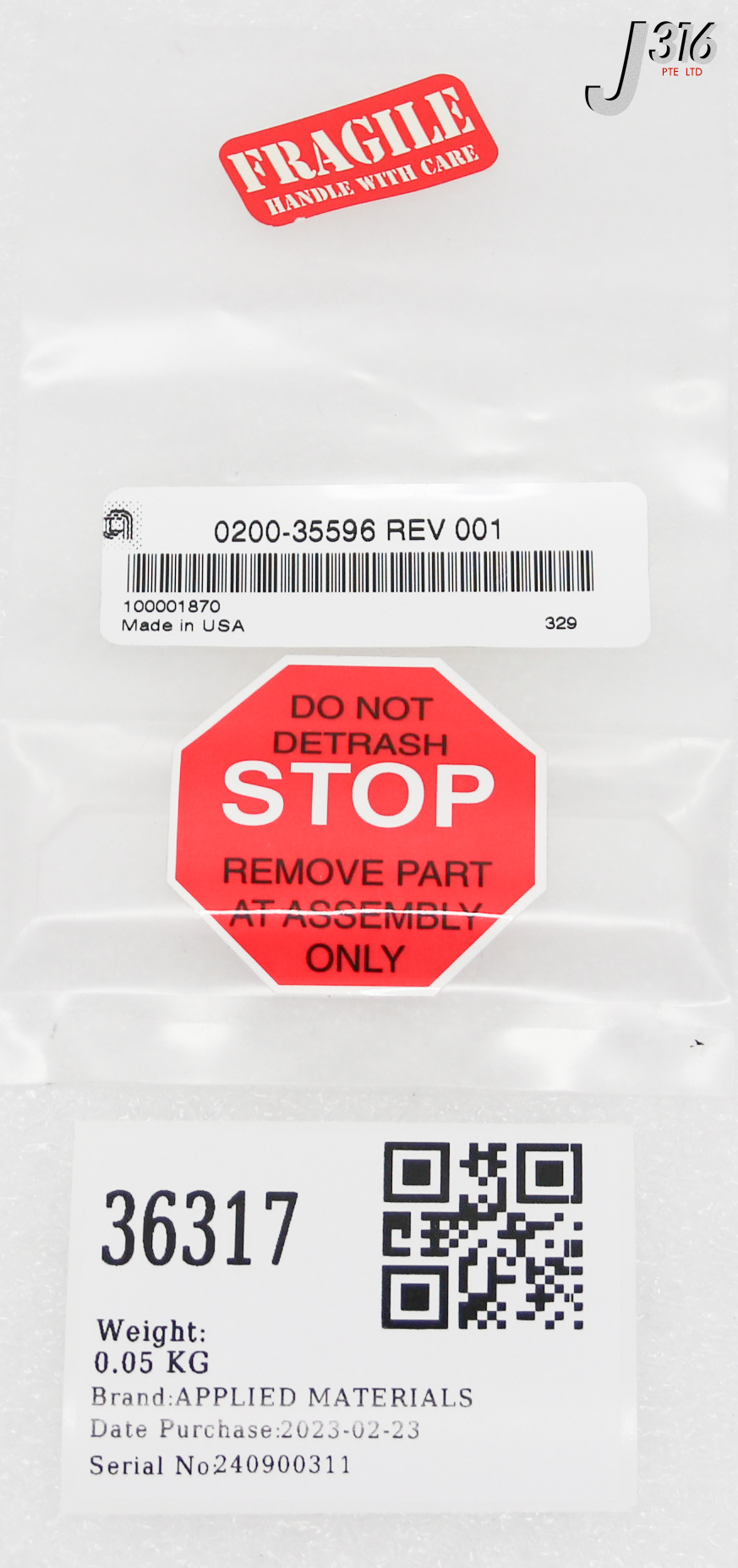 36317 APPLIED MATERIALS WINDOW SLIT AL203 (NEW) 0200-35596