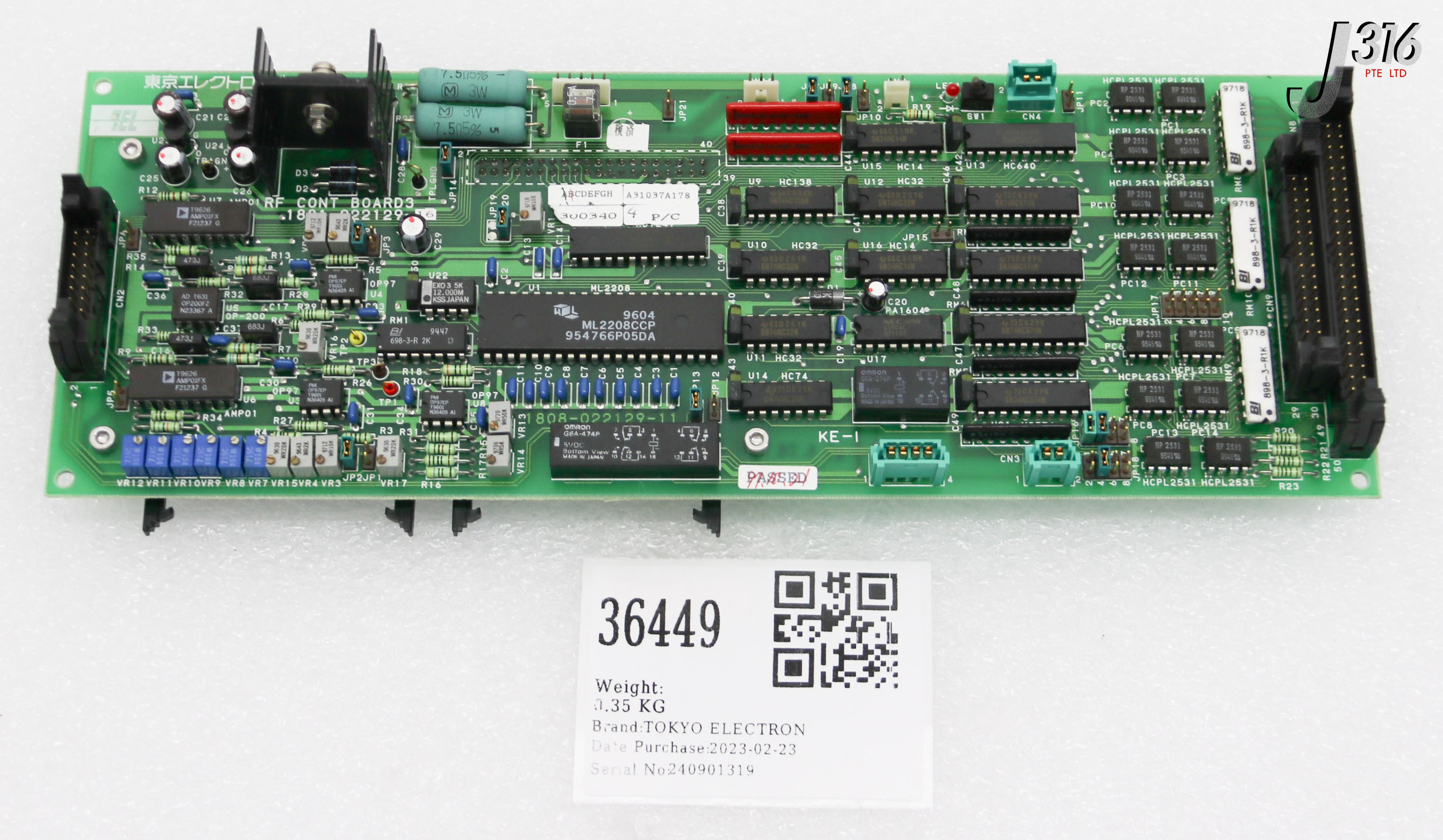 36449 TOKYO ELECTRON PCB ASSY, RD CONT BD 3 1808-022129-11 W/ 881-621475-4 1881-022129-16