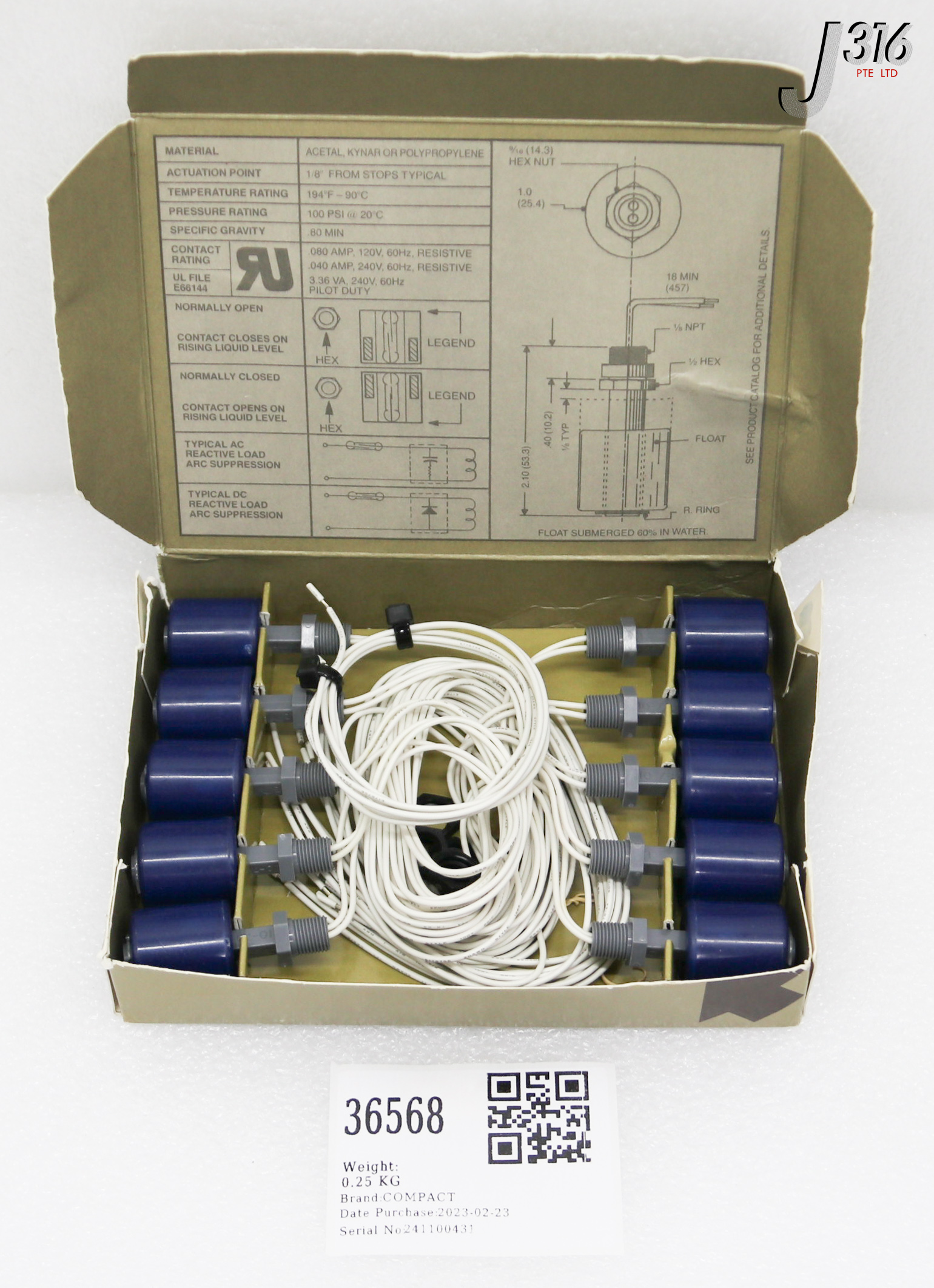 36568 COMPACT LIQUID LEVEL SWITCH (LOT OF 10) (NEW) 10-782