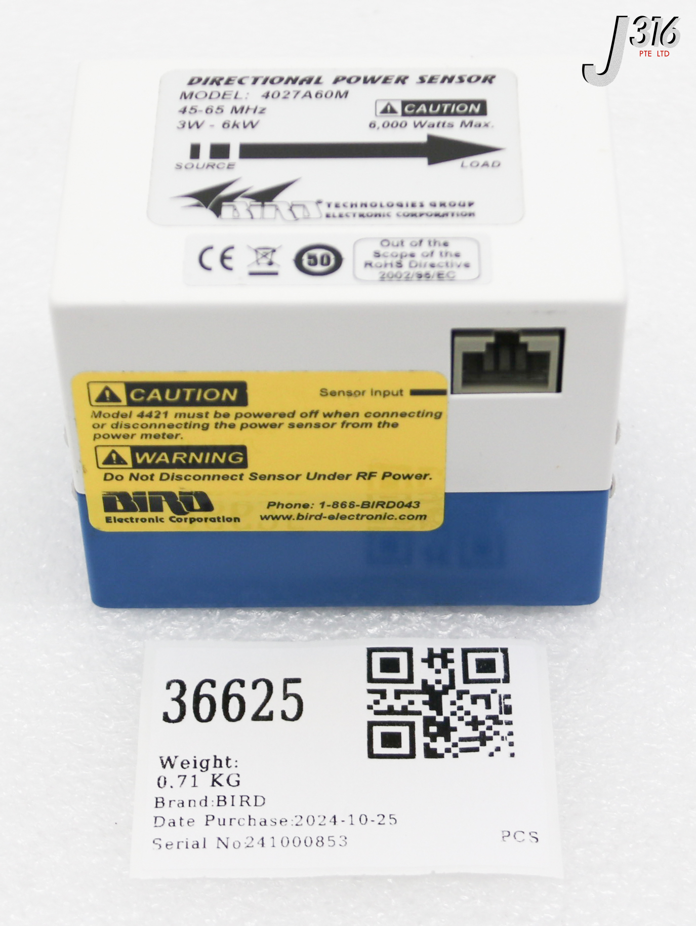 36625 BIRD DIRECTIONAL POWER SENSOR, 45-65MHZ, 3W-6kW 4027A60M