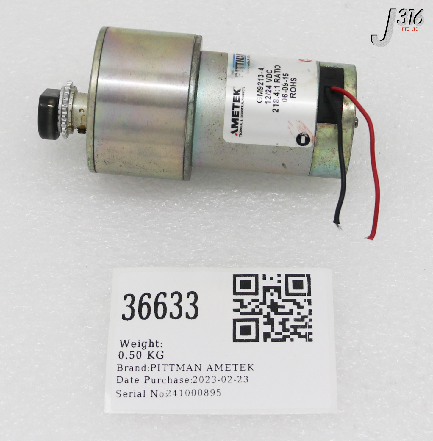 36633 PITTMAN AMETEK GEARMOTOR 25VDC, 218.4:1 RATIO GM9213-4