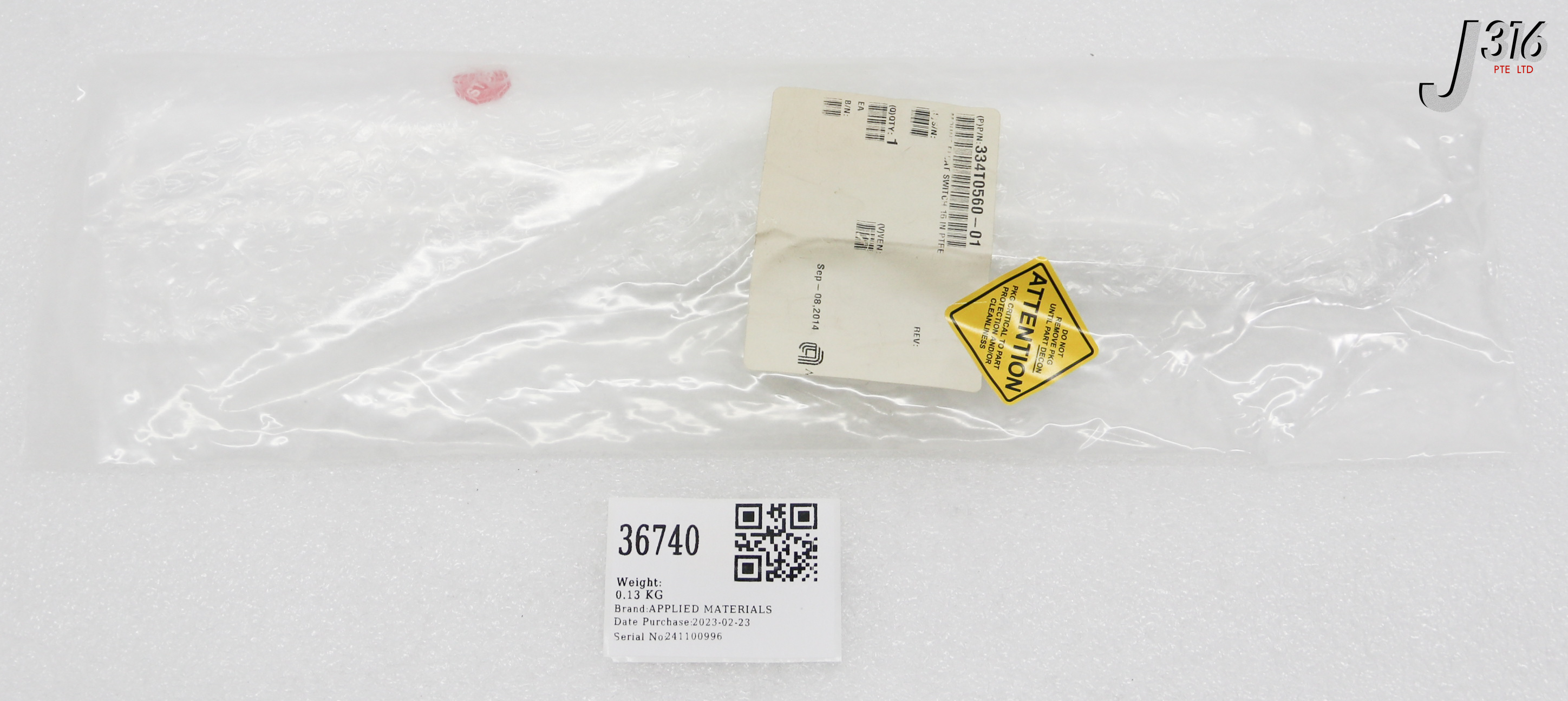 36740 APPLIED MATERIALS MOUNT FLOAT SWITCH 15 IN PTFE (NEW) 334T0560-01