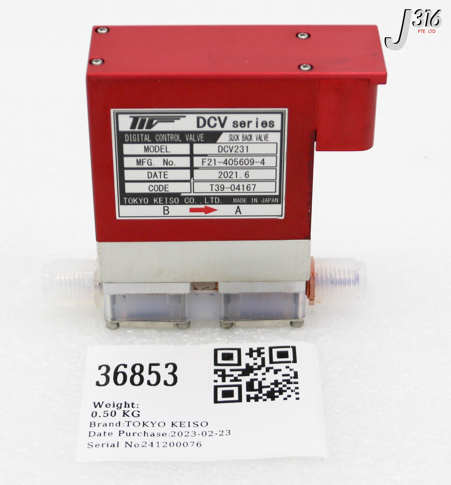36853 TOKYO KEISO DIGITAL CONTROL VALVE, DCV SERIES, F21-405609-4 DCV231