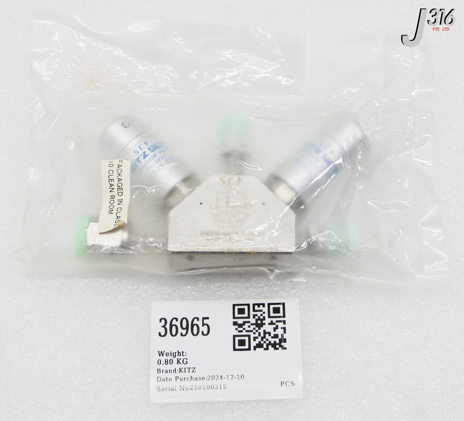 36965 KITZ 3-WAY DIAPHRAGM VALVE (NEW) B23VTD4C-VFVNVNP-1206C-FA