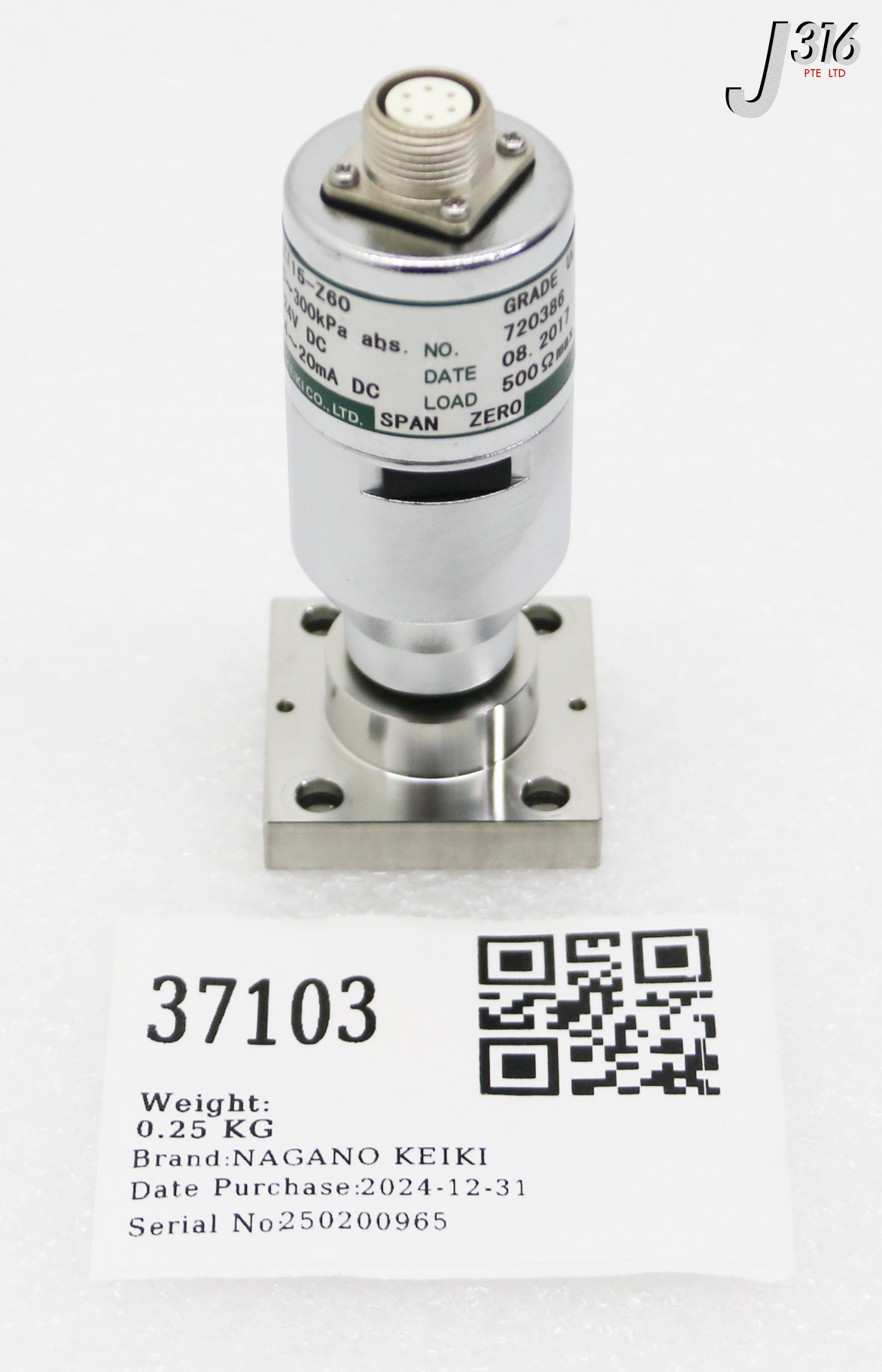 37103 NAGANO KEIKI PRESSURE TRANSMITTER, 0~300KPA, 24VDC ZT15-Z60