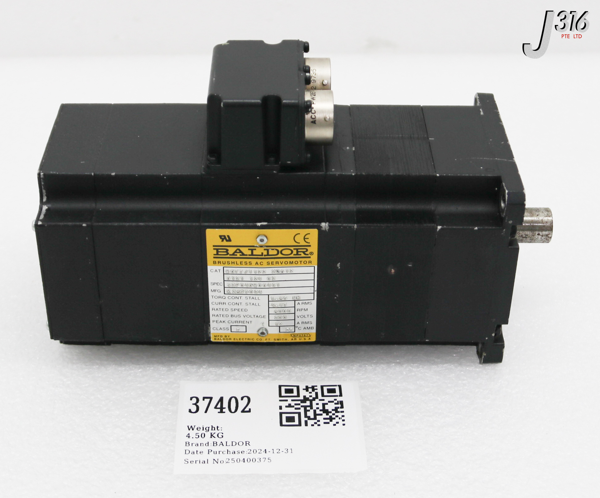 37402 BALDOR BRUSHLESS AC SERVOMOTOR S2P040W004G1