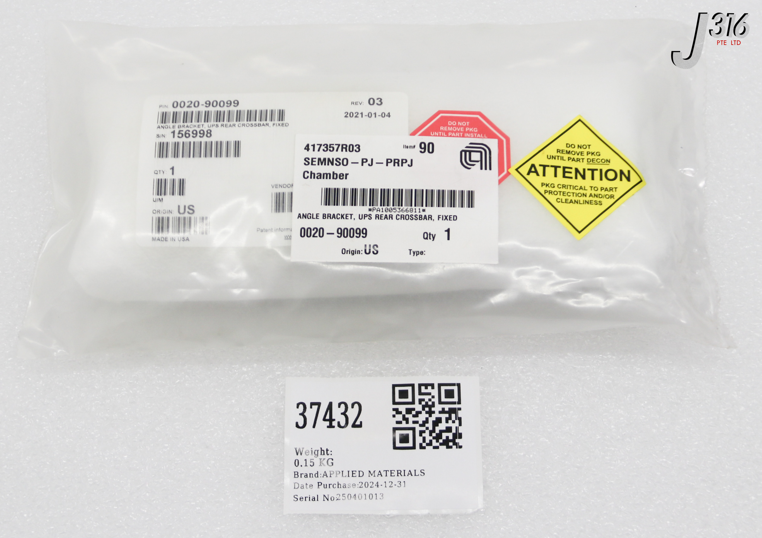 37432 APPLIED MATERIALS ANGLE BRACKET UPS REAR CROSSBAR FIXED (NEW) 0020-90099