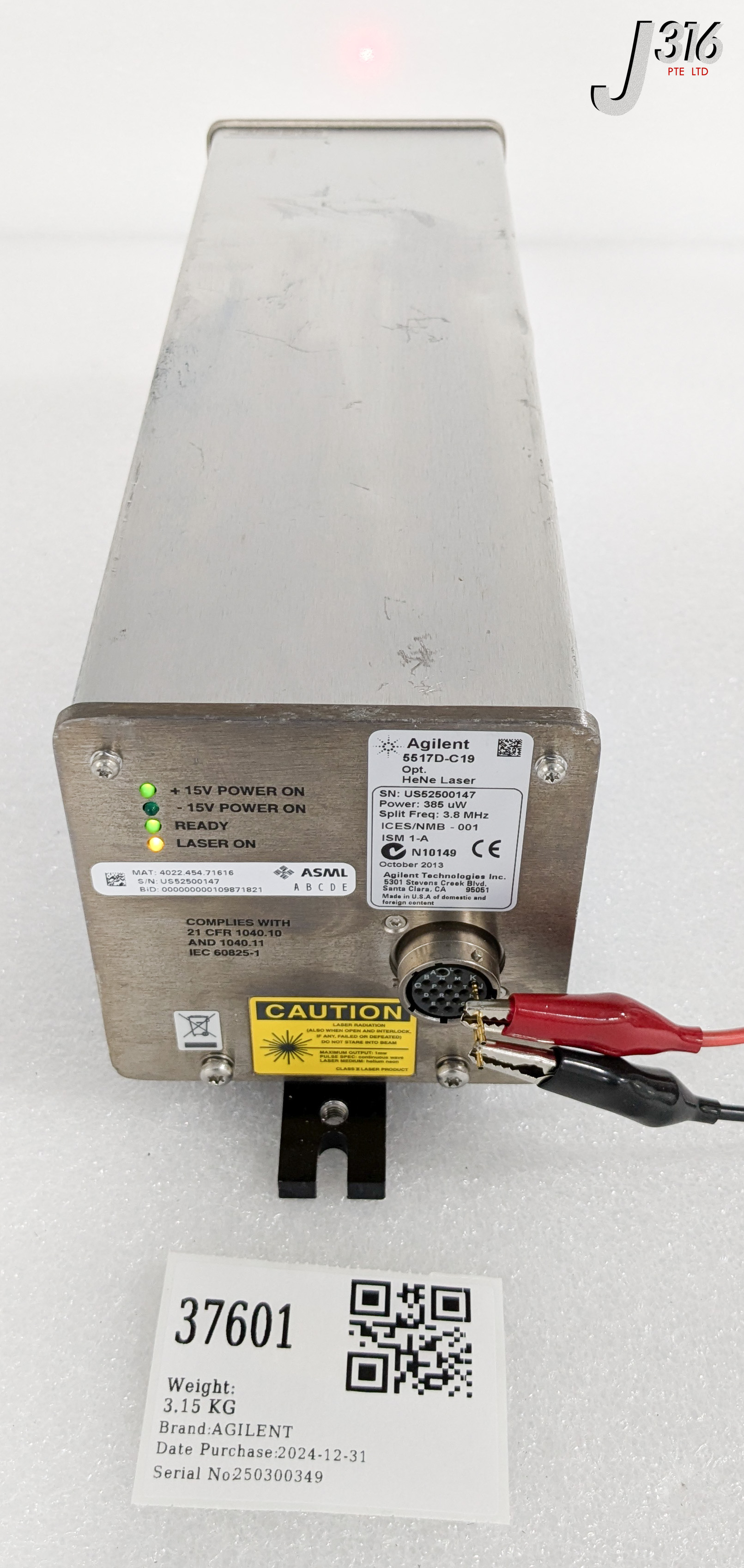 37601 AGILENT LASER HEAD, HeNe, POWER: 385uW, 3.8MHz, ASML 4022.454.71616 5517D-C19