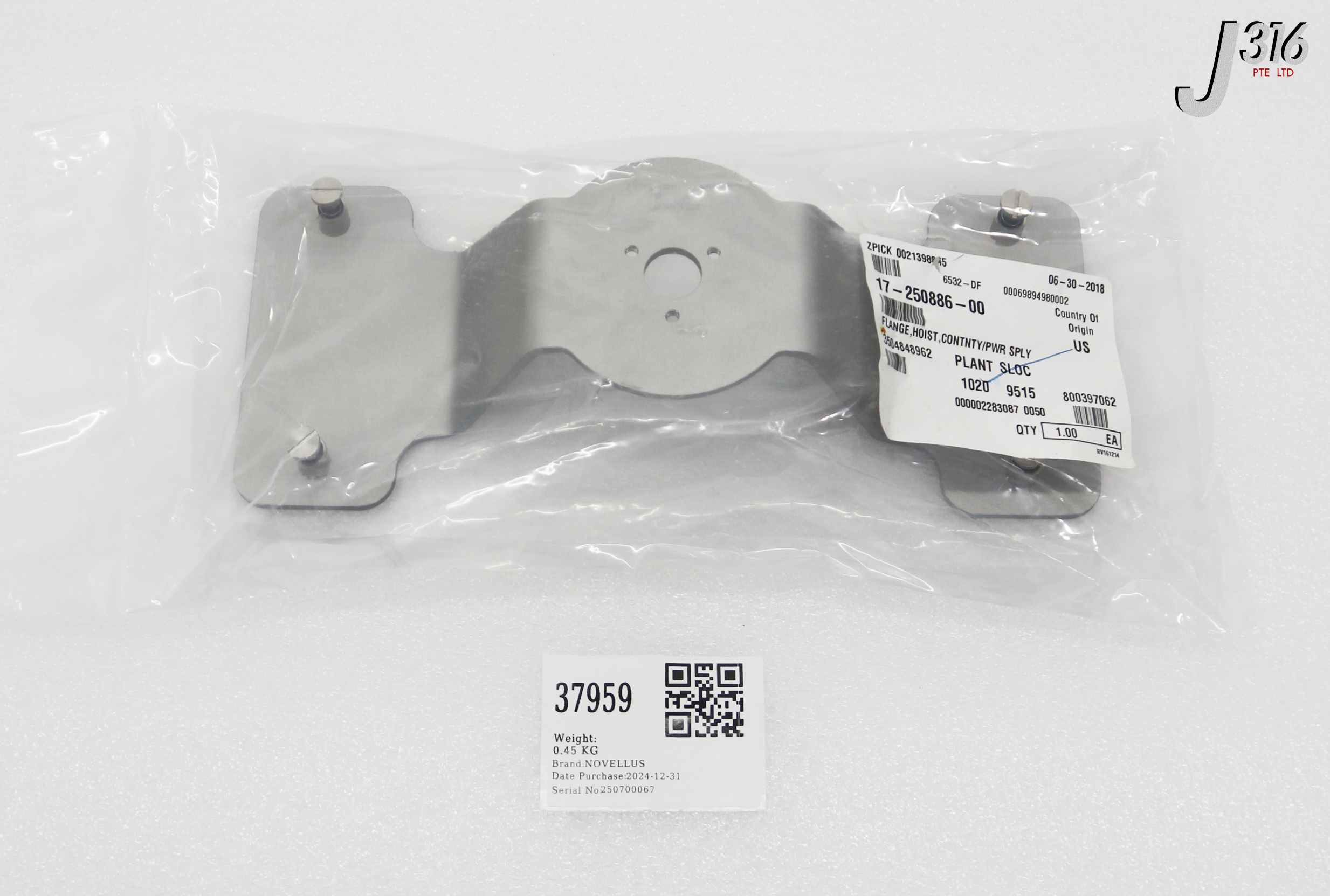 37959 NOVELLUS FLANGE, HOIST, CONTNTY/PWR SPLY (NEW) 17-250886-00