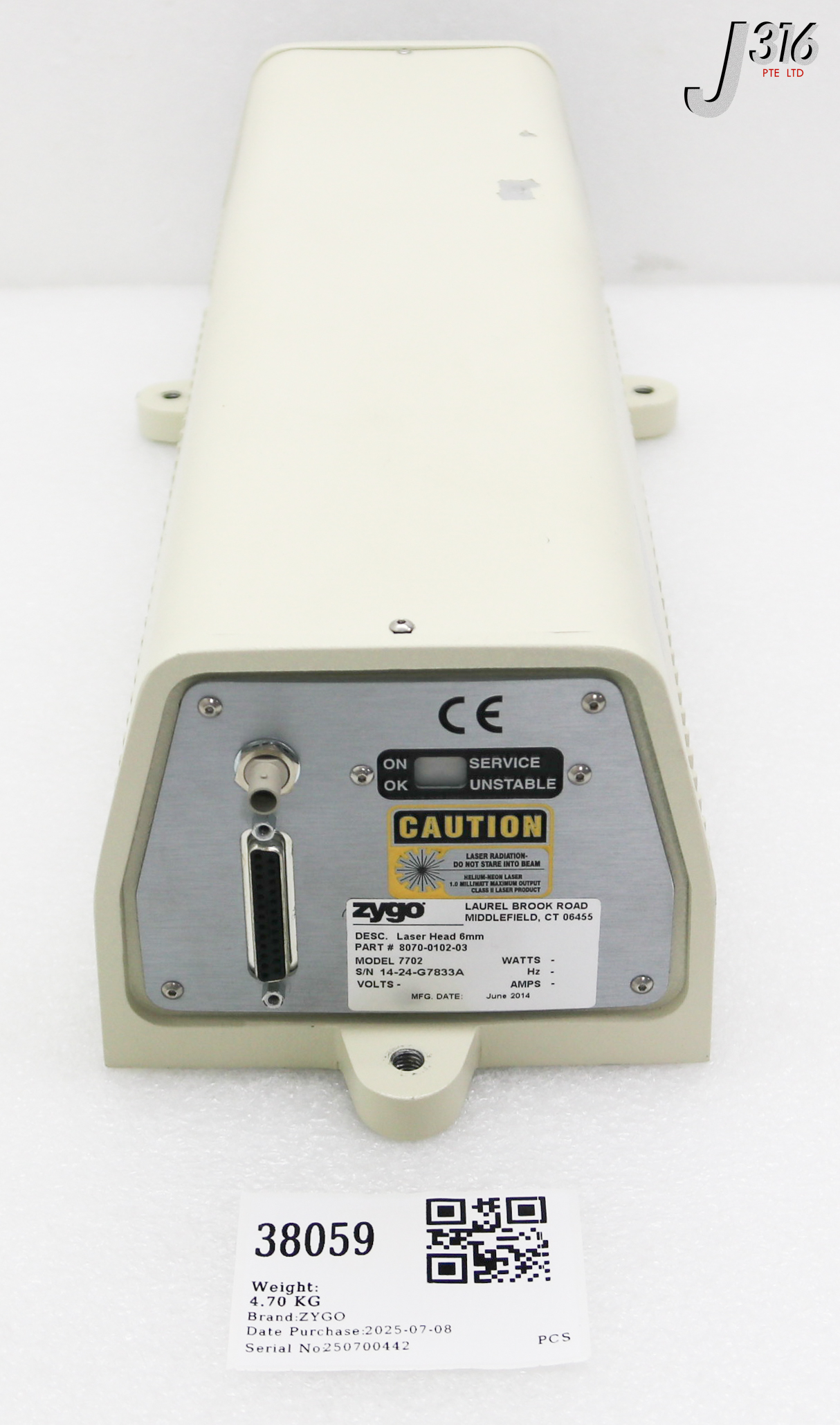 38059 ZYGO LASER HEAD 6MM, 8070-0102-03 7702