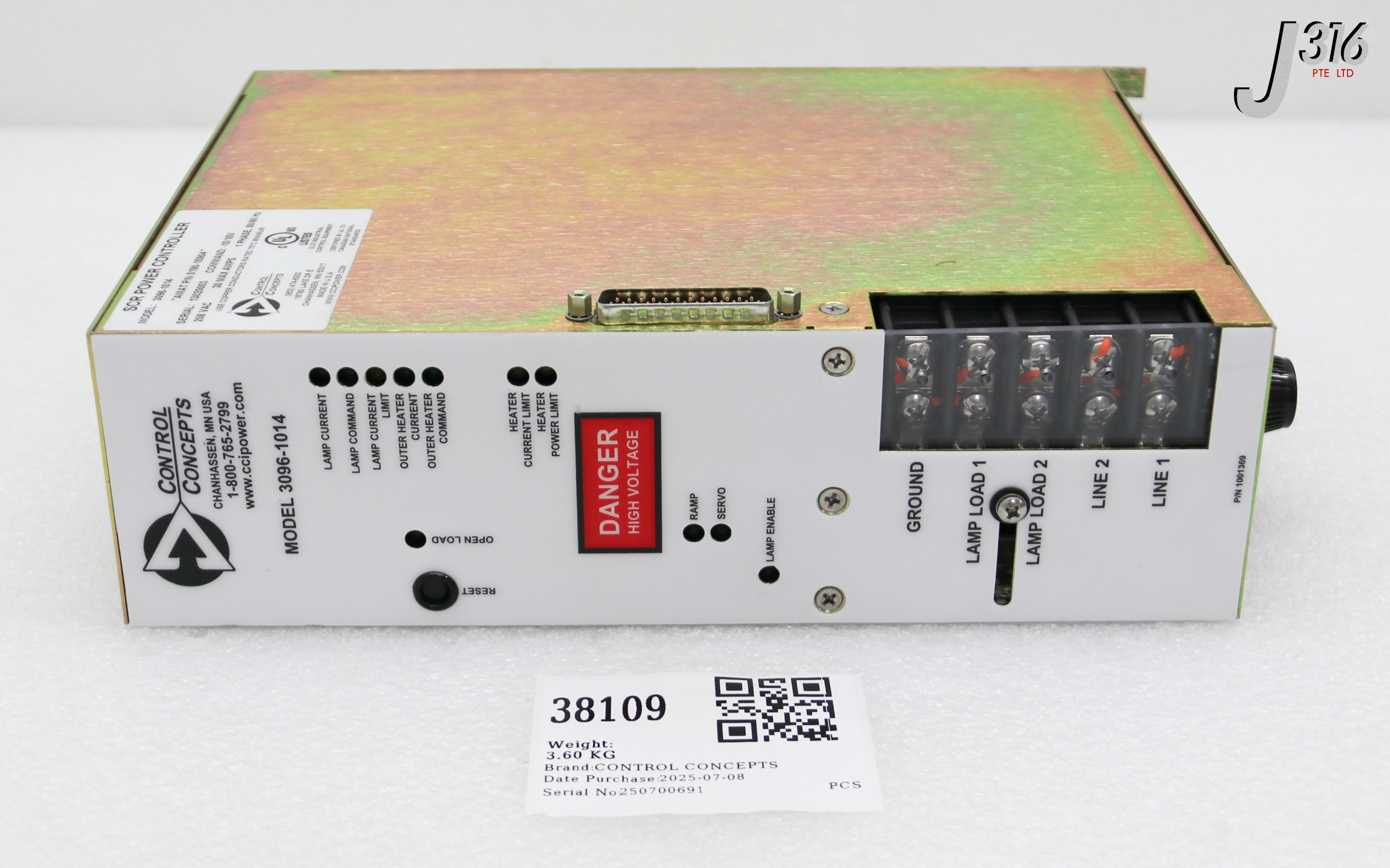 38109 CONTROL CONCEPTS SCR POWER CONTROLLER, 1PHASE, 50/60HZ, AMAT PN: 0190-15904 3096-1014