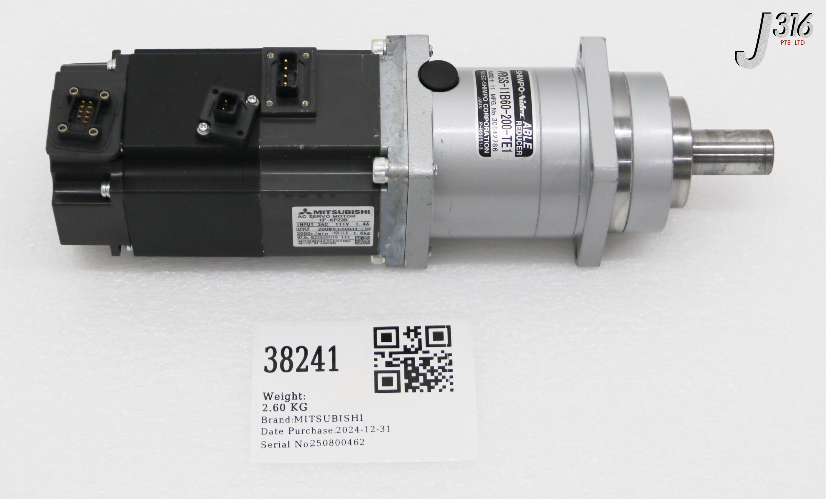 38241 MITSUBISHI AC SERVO MOTOR W/ ABLE REDUCER, RATIO1:11 HF-KP23B