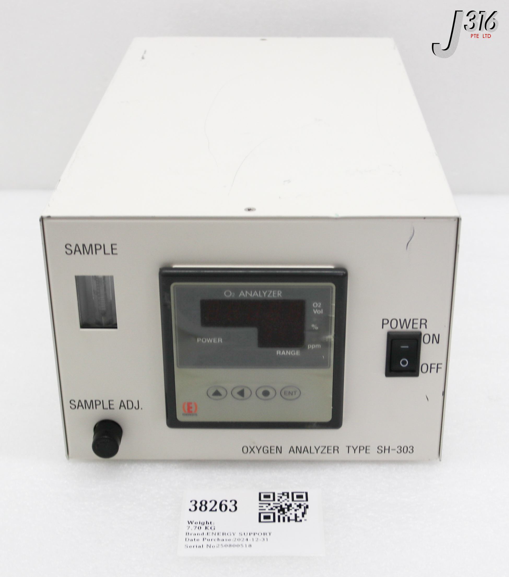 38263 ENERGY SUPPORT GAS OXYGEN O2 ANALYZER/ METER, RX-501037-C SH-303