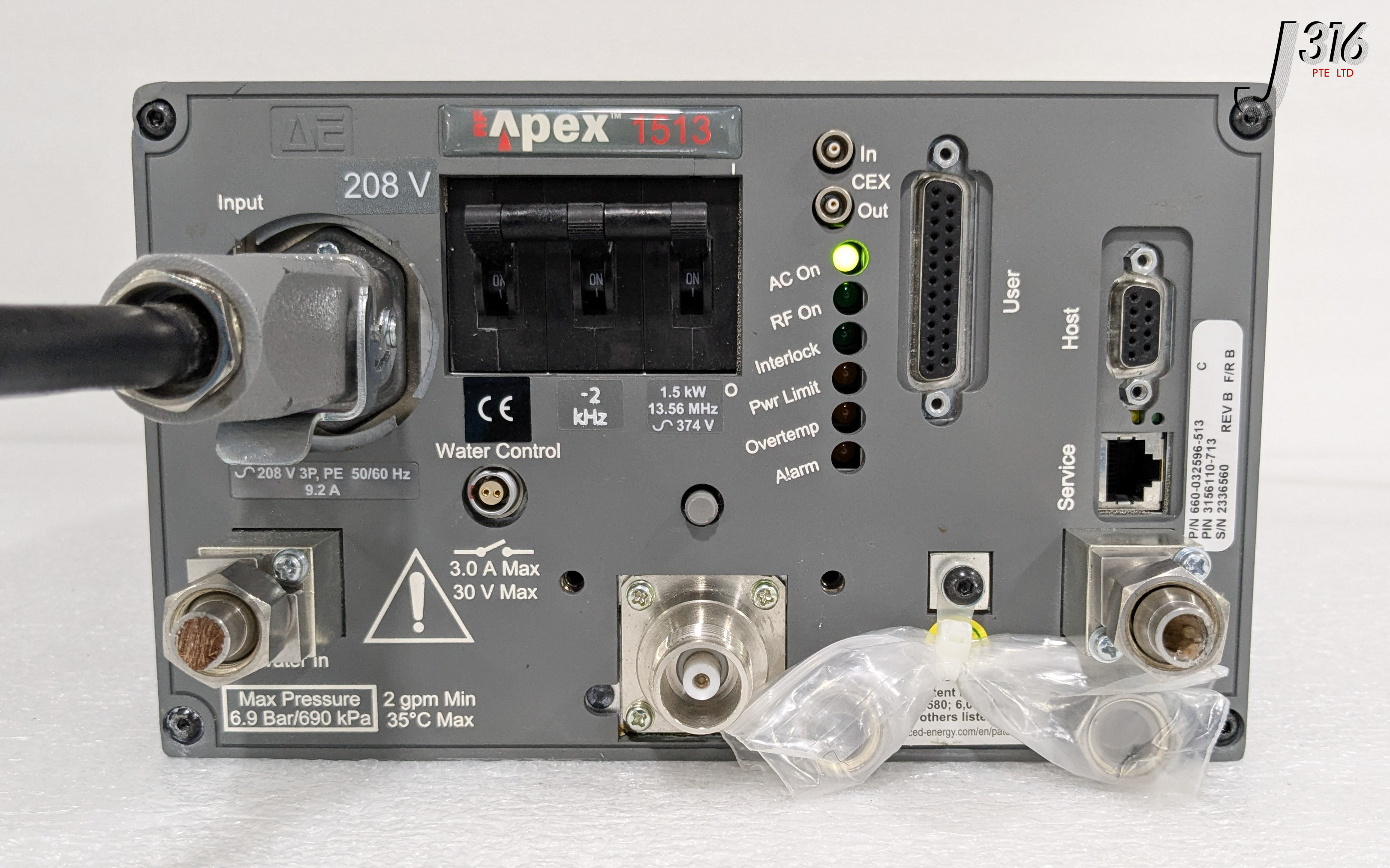 38287 ADVANCED ENERGY RF GENERATOR, APEX 1513 1.5KW 13.56MHZ, P/N: 3156110-713 660-032596-513
