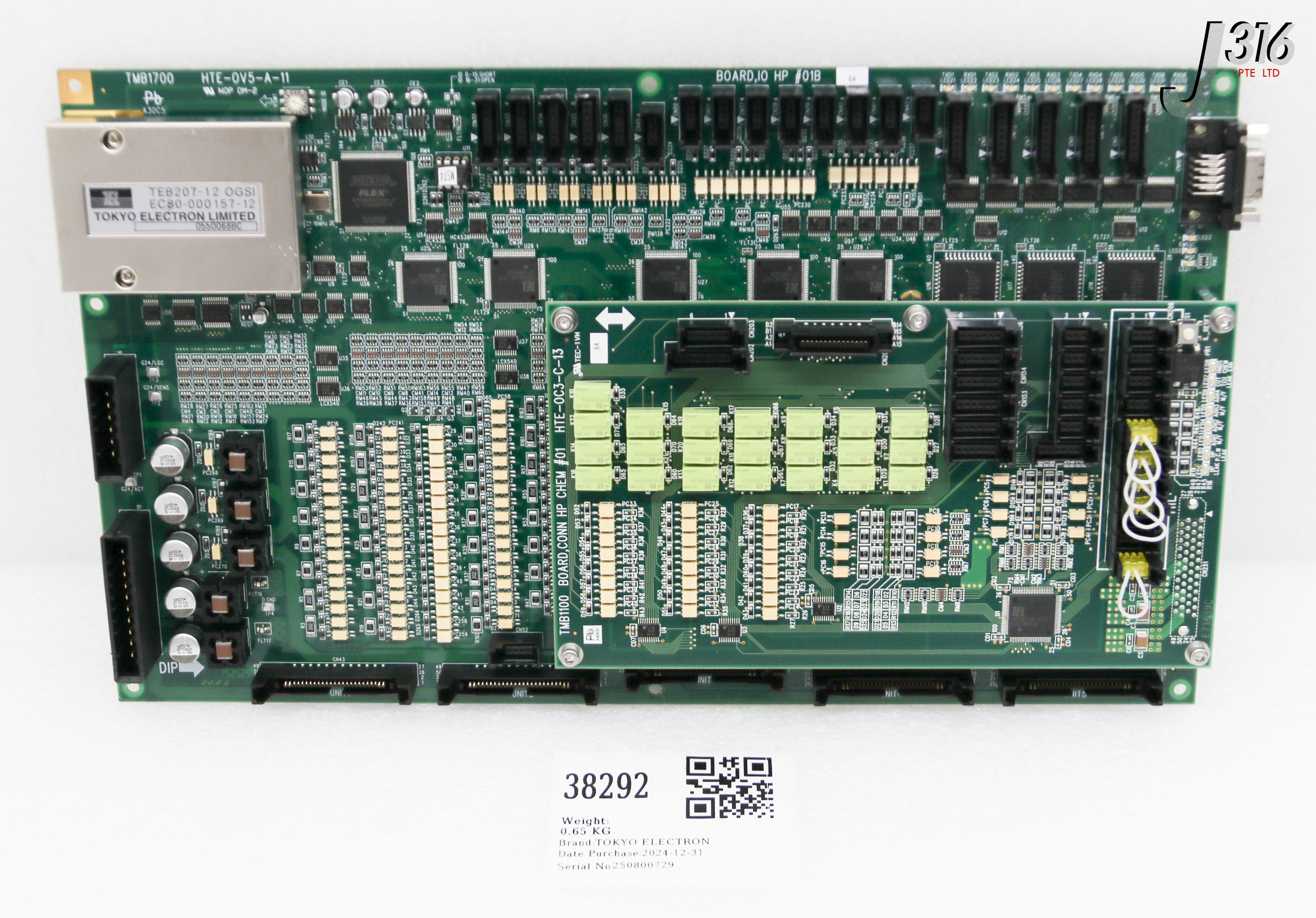 38292 TOKYO ELECTRON PCB TMB1700, BOARD, IO HP #01B, W/ TMB1100, BOARD, CONN HP CHEM #01 HTE-0C3-C-13 & TEB207-12 OGSI HTE-0V5-A-11