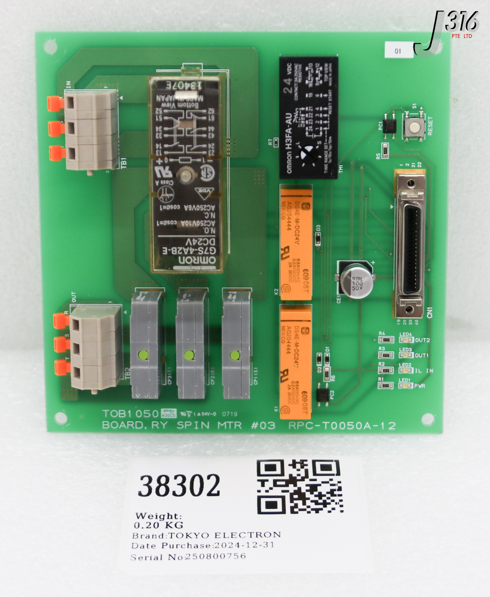 38302 TOKYO ELECTRON PCB BOARD, RY SPIN MTR #03 TOB1050 RPC-T0050A-12
