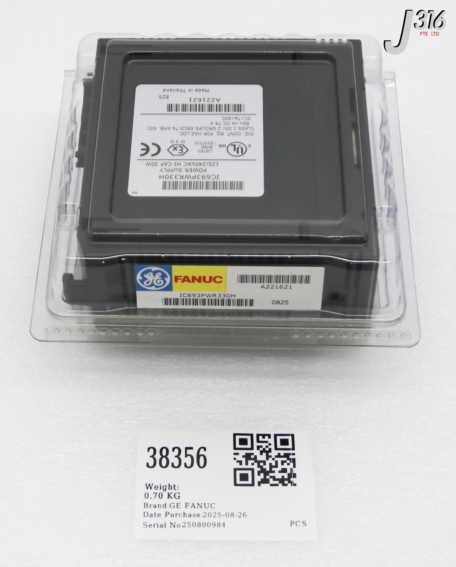 38356 GE FANUC HIGH CAPACITY POWER SUPPLY PROGRAMMABLE CONTROLLER, SERIES 90-30 (NEW) IC693PWR330H