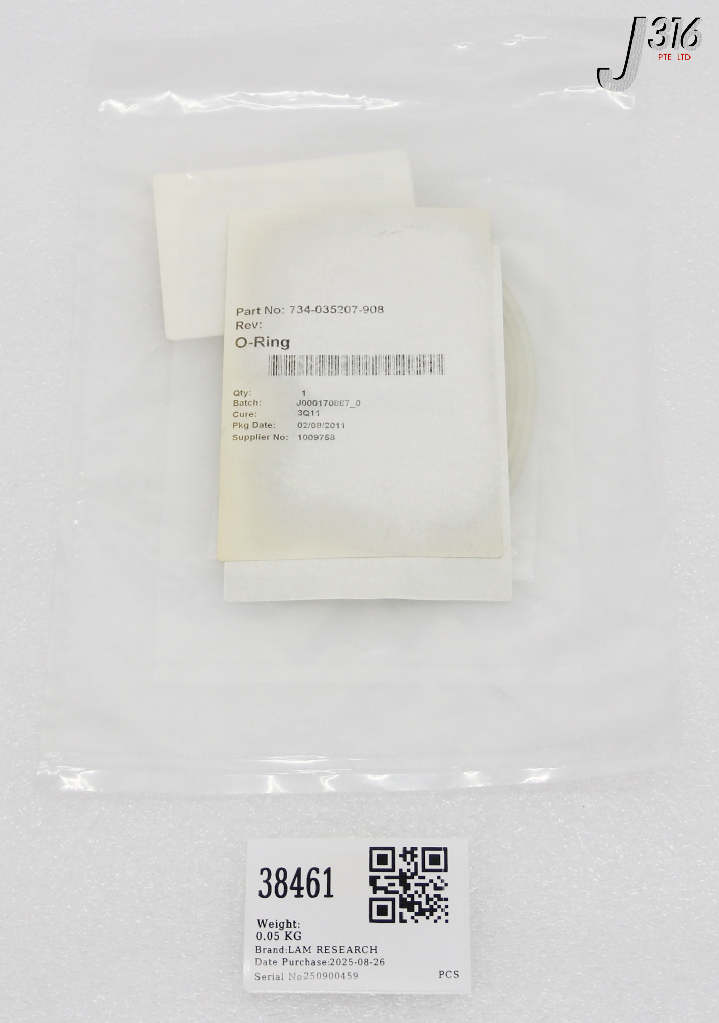 38461 LAM RESEARCH O-RING, PERLAST, G74PSCMS, 13.984X 0.138 (NEW) 734-035207-908