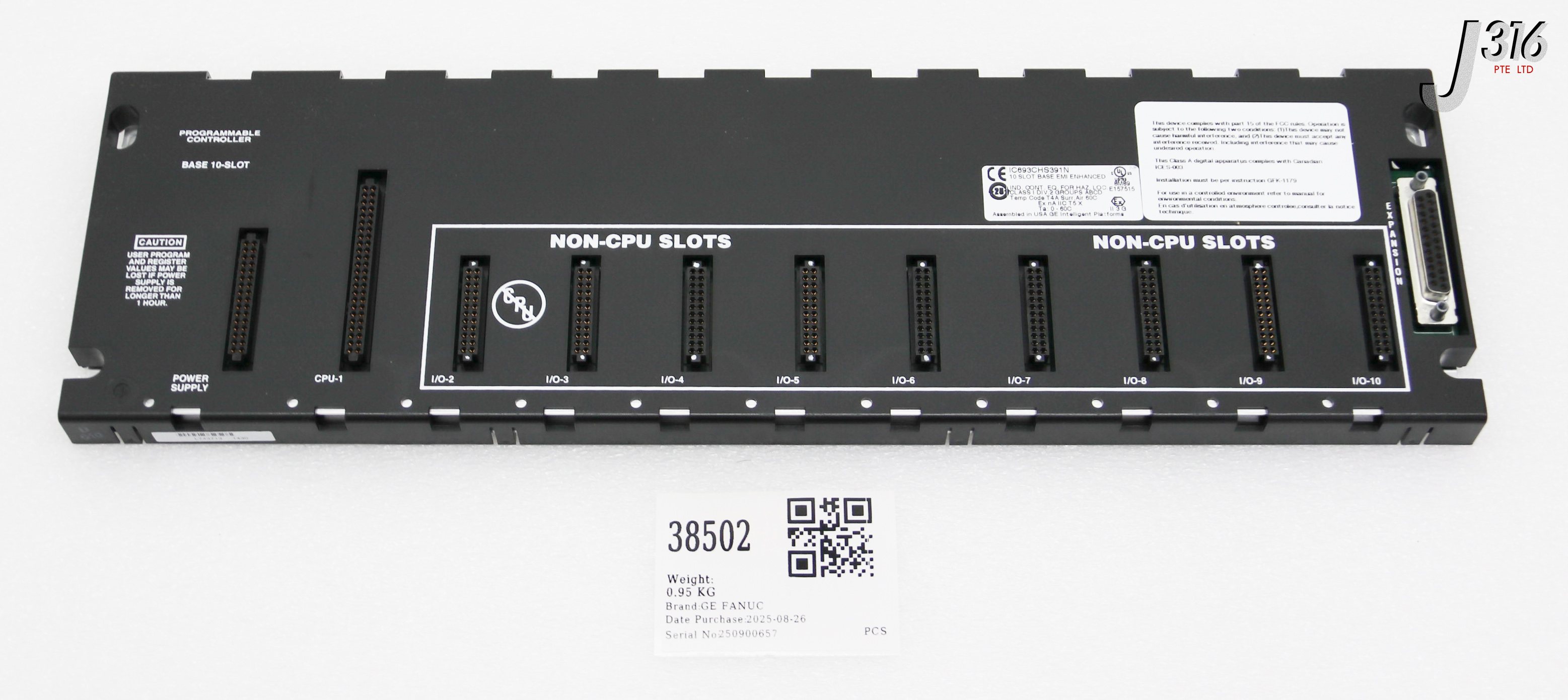 38502 GE FANUC PROGRAMMABLE CONTROLLER BASE 10-SLOT IC693CHS391N