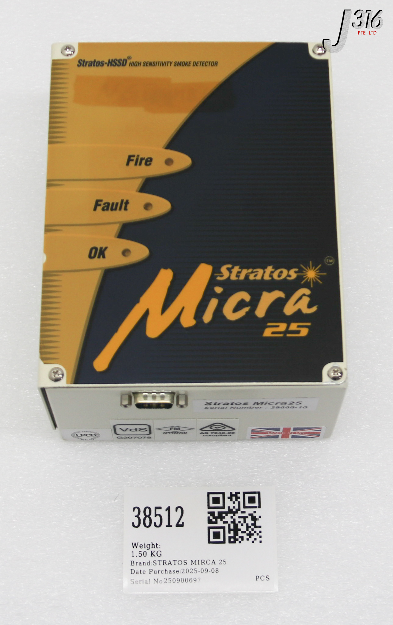 38512 STRATOS MICRA 25 STRATOS-HSSD HIGH SENSITIVITY SMOKE DETECTOR (WORKING) 30760