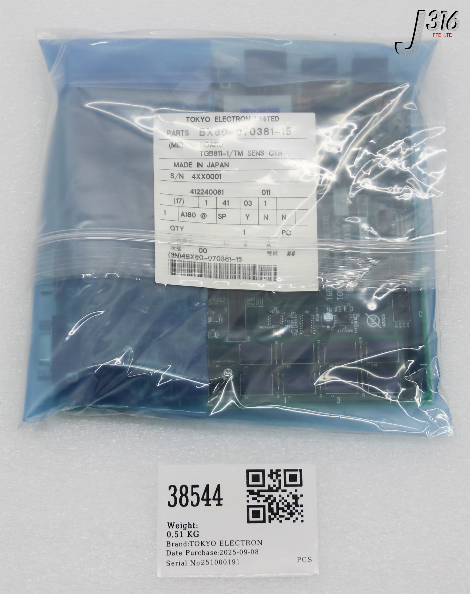 38544 TOKYO ELECTRON PCB, TGB811-1/ TM SENS CTR (NEW) BX80-070381-15