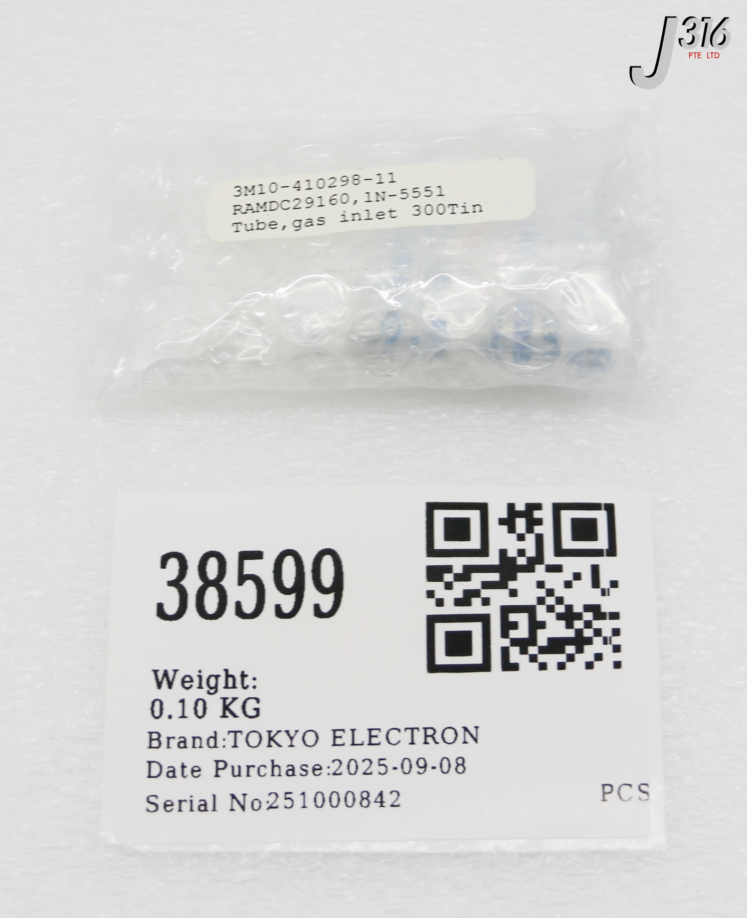 38599 TOKYO ELECTRON TUBE, GAS INLET 300TIN (NEW) 3M10-410298-11
