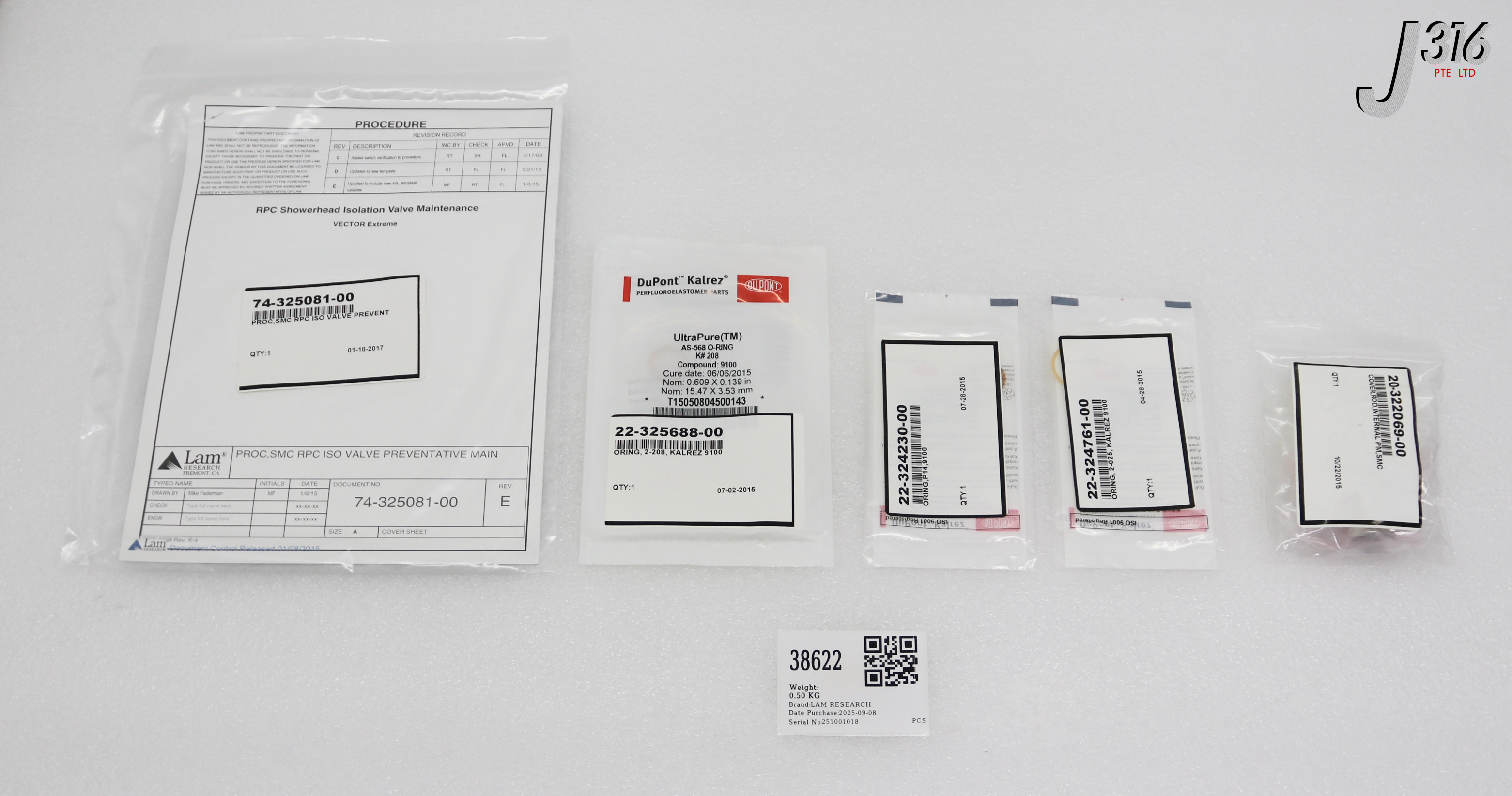 38622 NOVELLUS PM KIT, ANGLE VALVE, SMC, KALREZ 9100, C3VCT (NEW) 04-326080-00