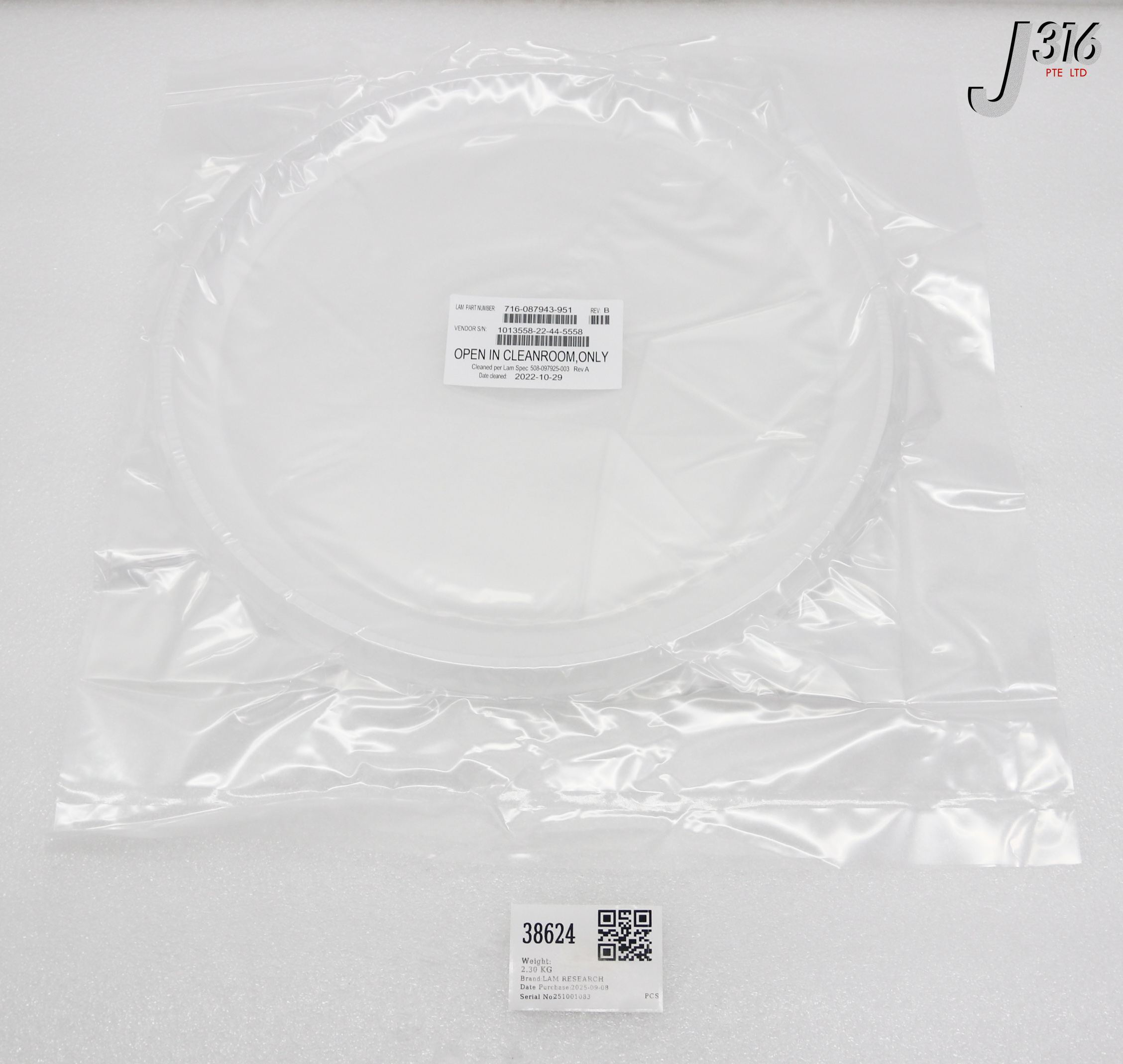38624 LAM RESEARCH COVER QTZ TALL 14.00D (NEW) 716-087943-951