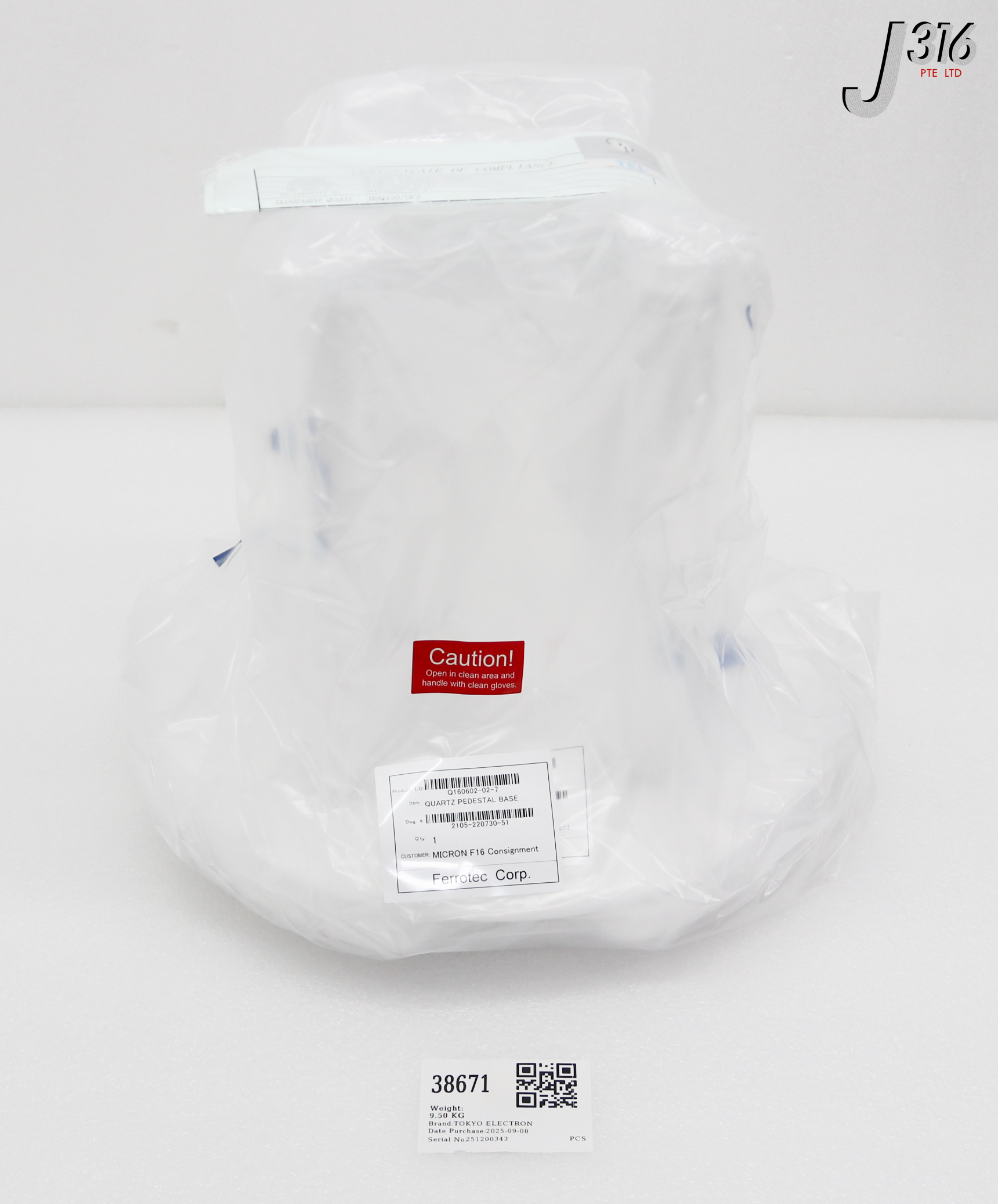 38671 TOKYO ELECTRON QUARTZ PEDESTAL BASE (NEW) 2105-220730-51
