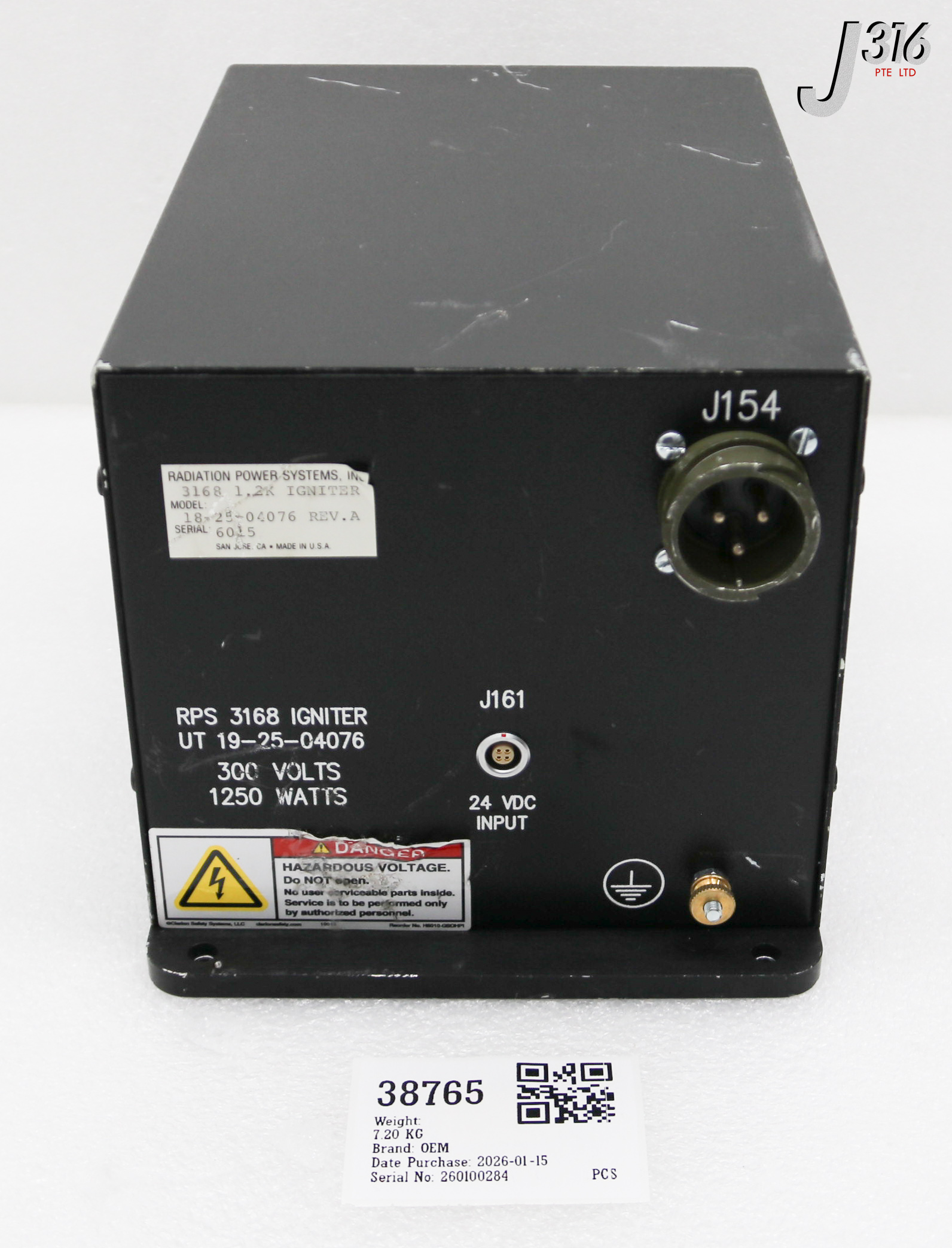 38765 RADIATION POWER SYSTEM ULTRATECH 3168 1.2K IGNITER 18-25-04076
