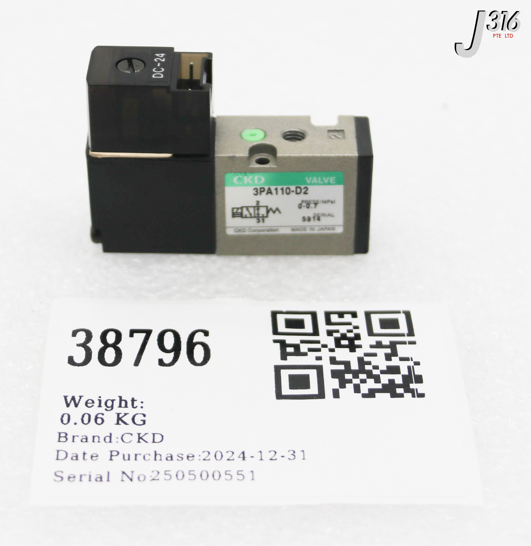 38796 CKD SOLENOID VALVE 3PA110-D2