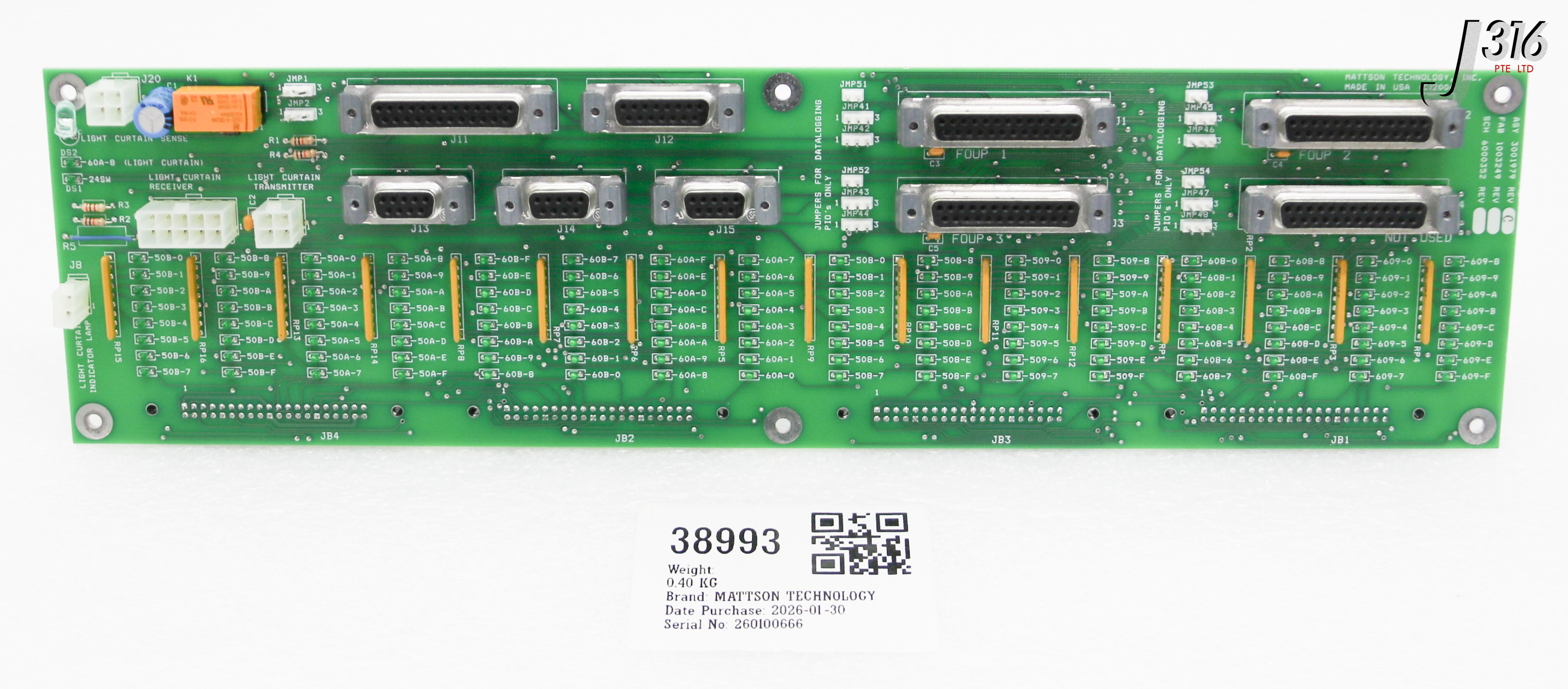 38993 MATTSON TECHNOLOGY PCB LIGHT CURTAIN SENSE 3001979