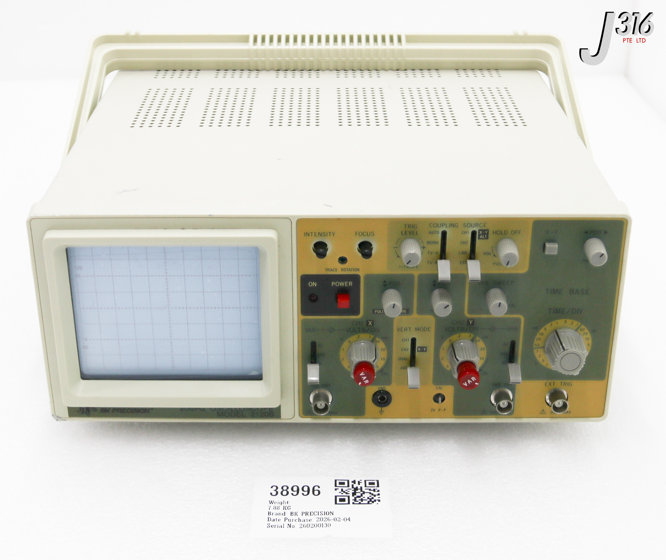 38996 BK PRECISION DUAL TRACE ANALOG OSCILLOSCOPE WITH PROBES (PARTS) 2120B