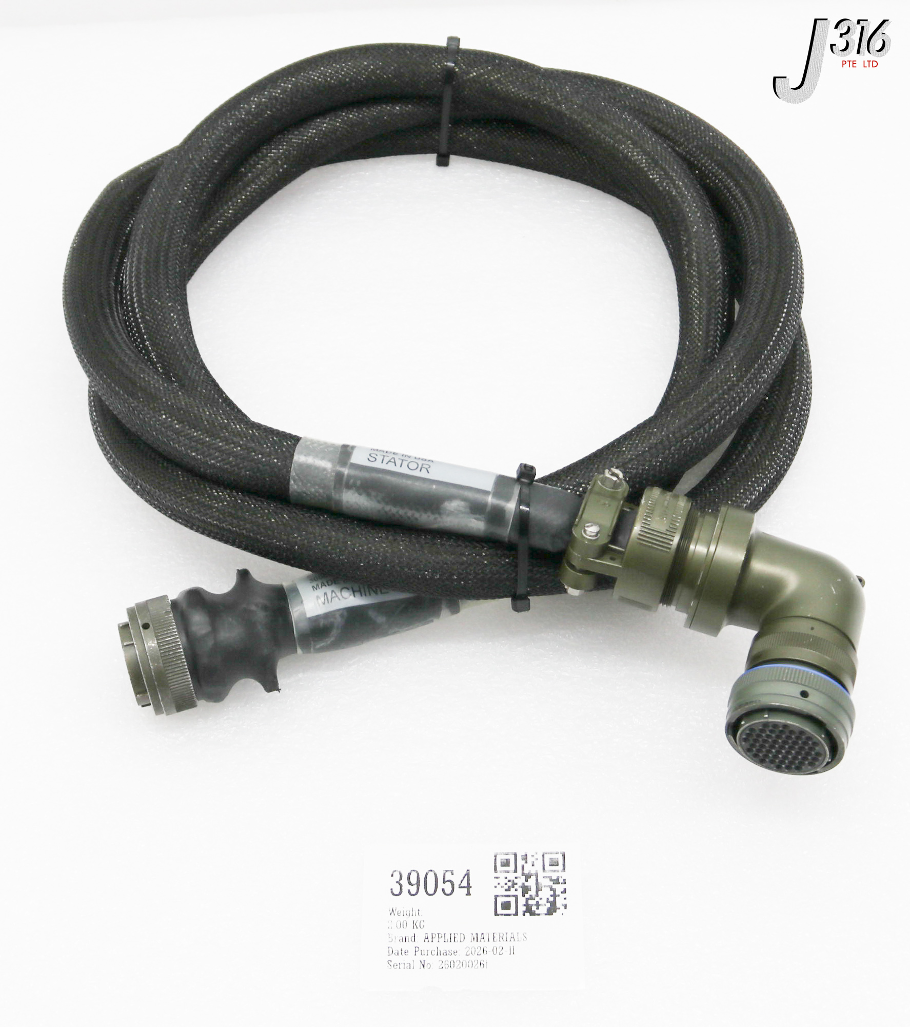 39054 APPLIED MATERIALS TURBOPUMP CABLE ASSY, 3M, 802-0087-026 0190-24283