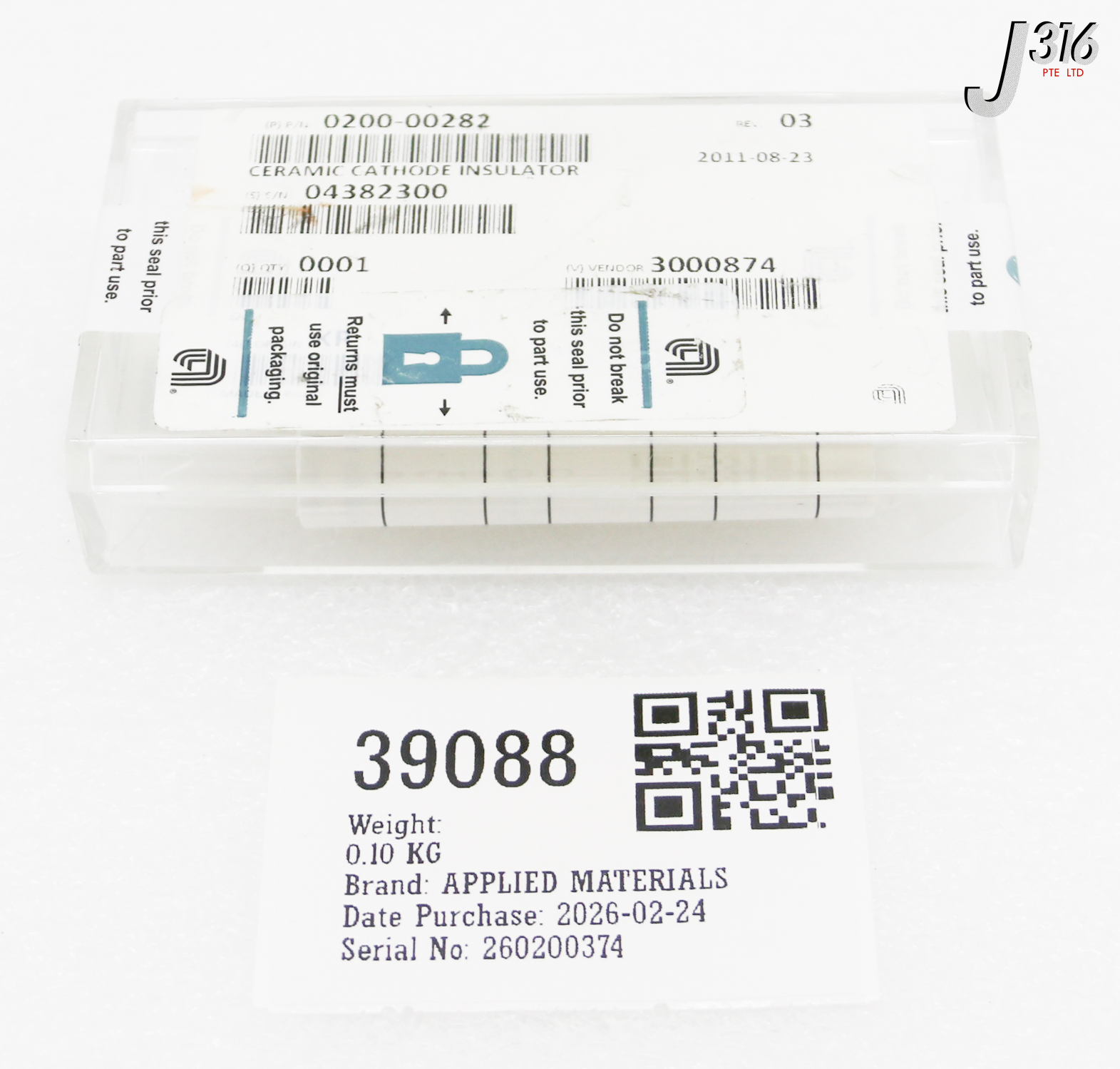 39088 APPLIED MATERIALS CERAMIC CATHODE INSULATOR (NEW) 0200-00282