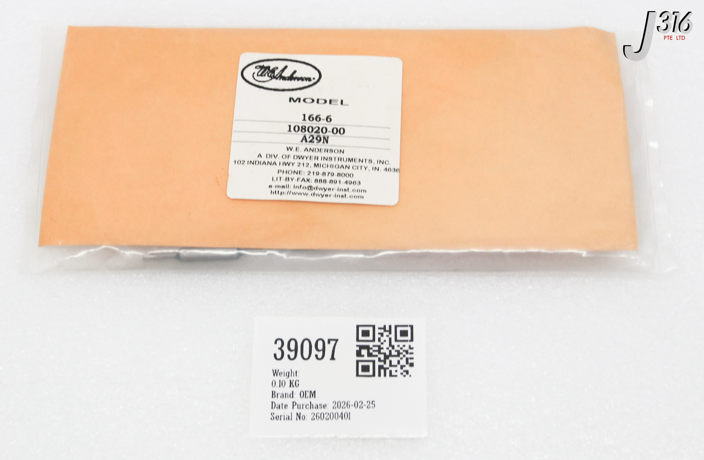 39097 DWYER GASLINE ASSY  (NEW) 166-6