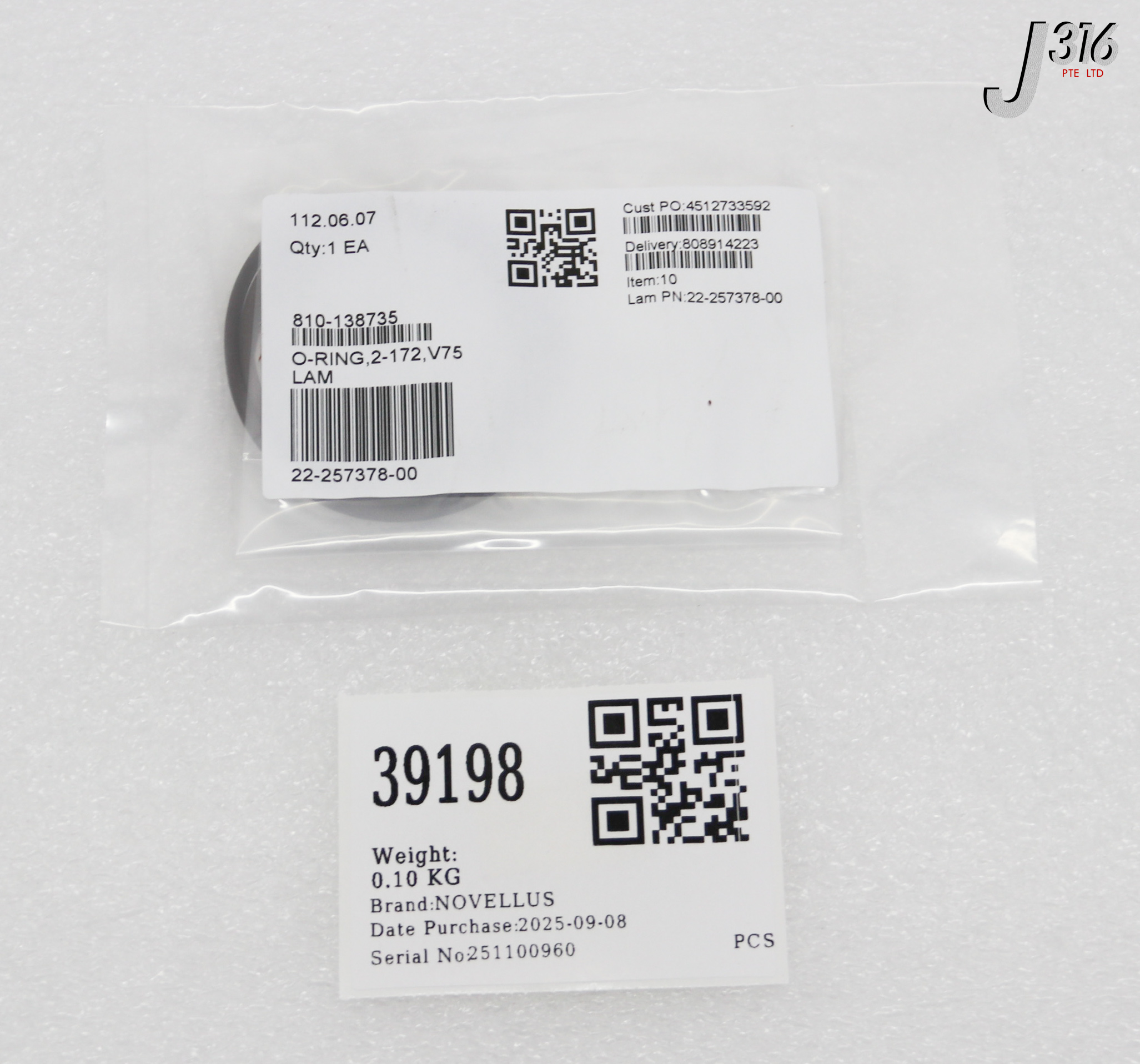 39198 NOVELLUS PARKER FKM, O-RING BROWN (NEW) 22-257378-00