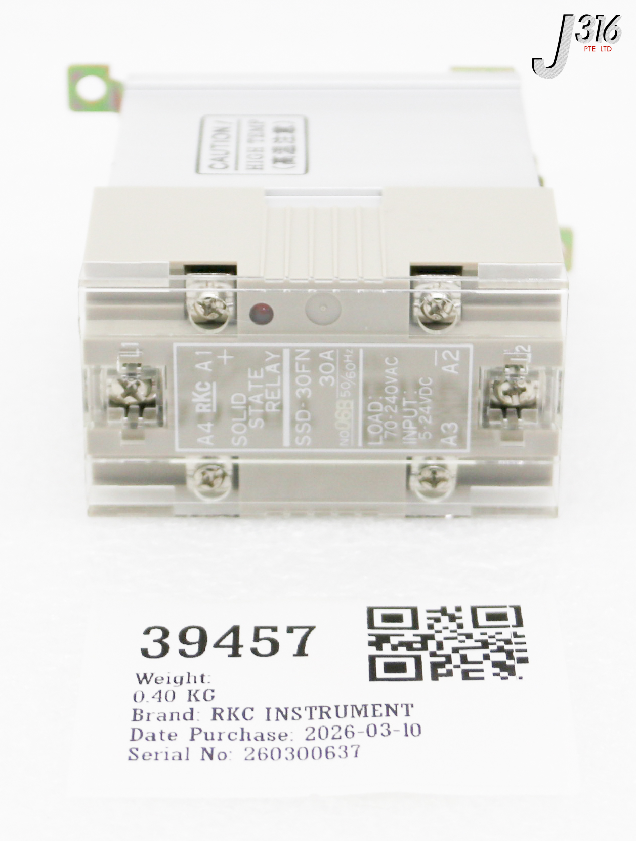 39457 RKC INSTRUMENT 30-AMP SINGLE-PHASE SOLID STATE RELAY (SSR) (NEW) SSD-30FN