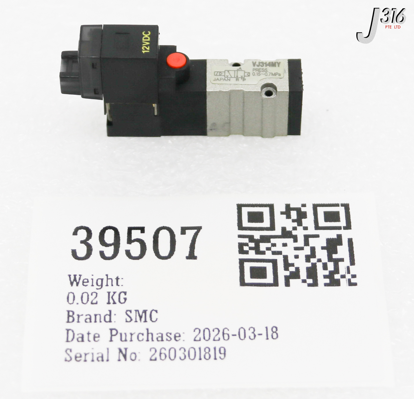 39507 SMC SOLENOID VALVE VJ314MY