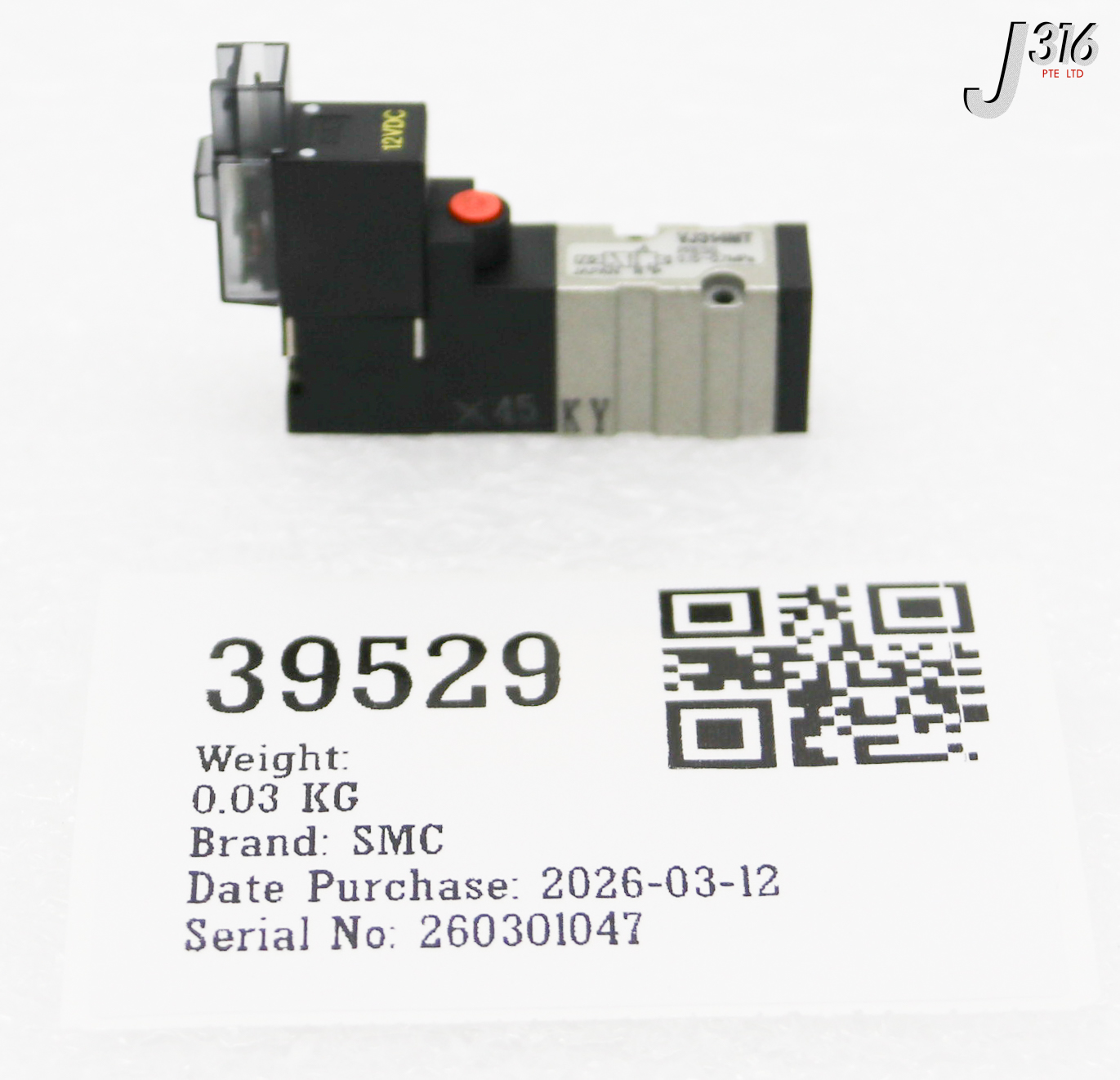 39529 SMC SOLENOID VALVE, 0.15-0.7MPA, 12VDC VJ314MT