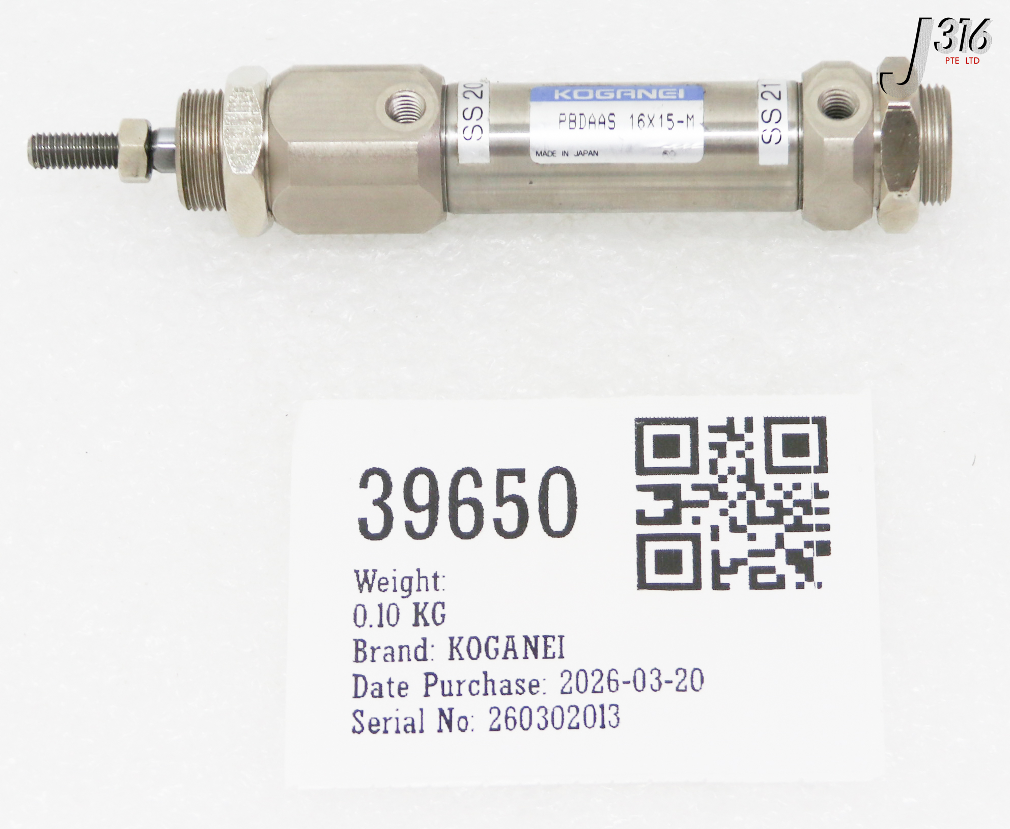 39650 KOGANEI CYLINDER, 16X15-M PBDAAS