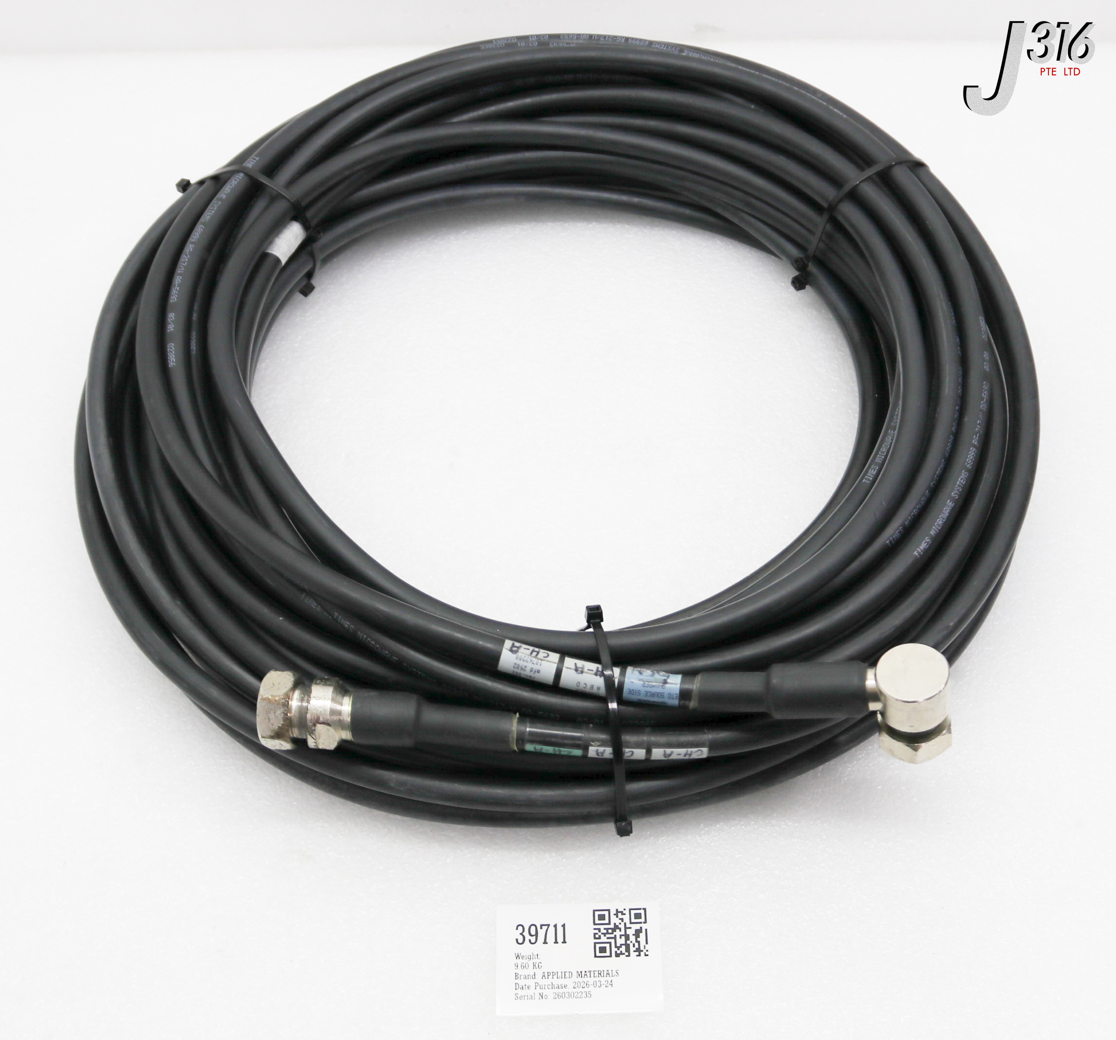 39711 APPLIED MATERIALS RF CABLE ETO SOURCE SIDE ULTIMA HDP-CVD 30M (PARTS) 0190-18120