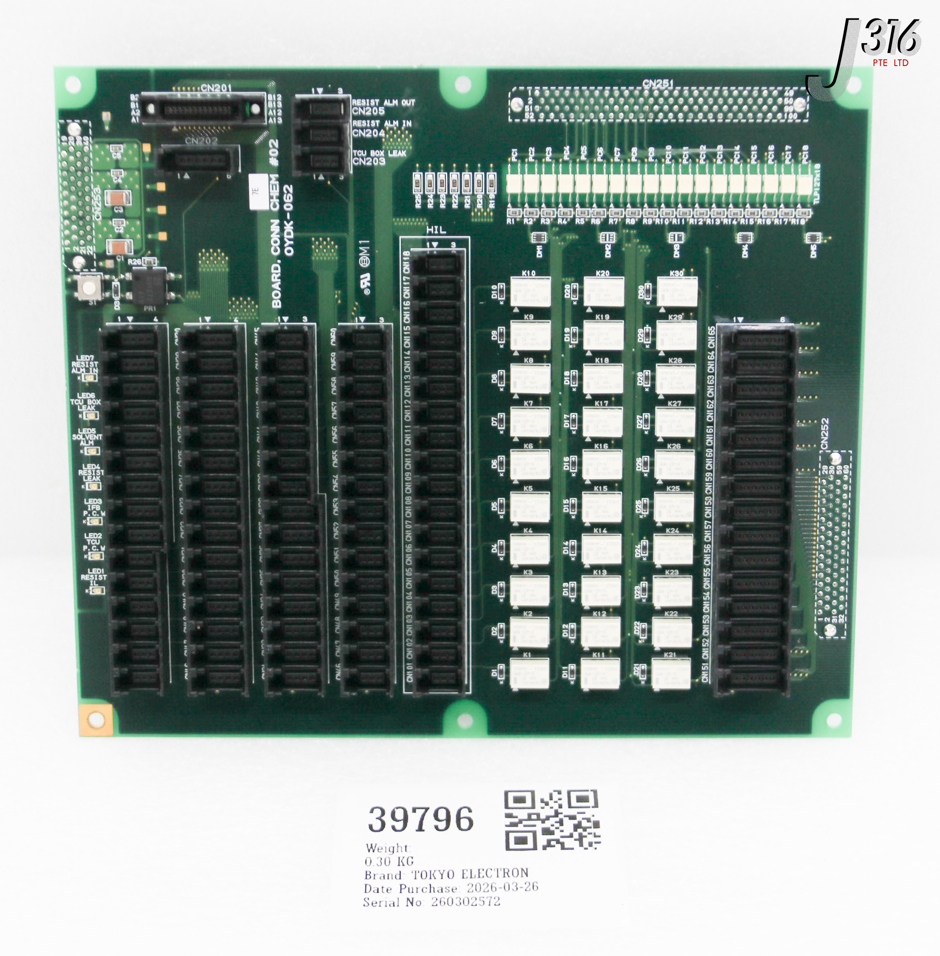 39796 TOKYO ELECTRON PCB BOARD, CONN CHEM #02 OYDK-062