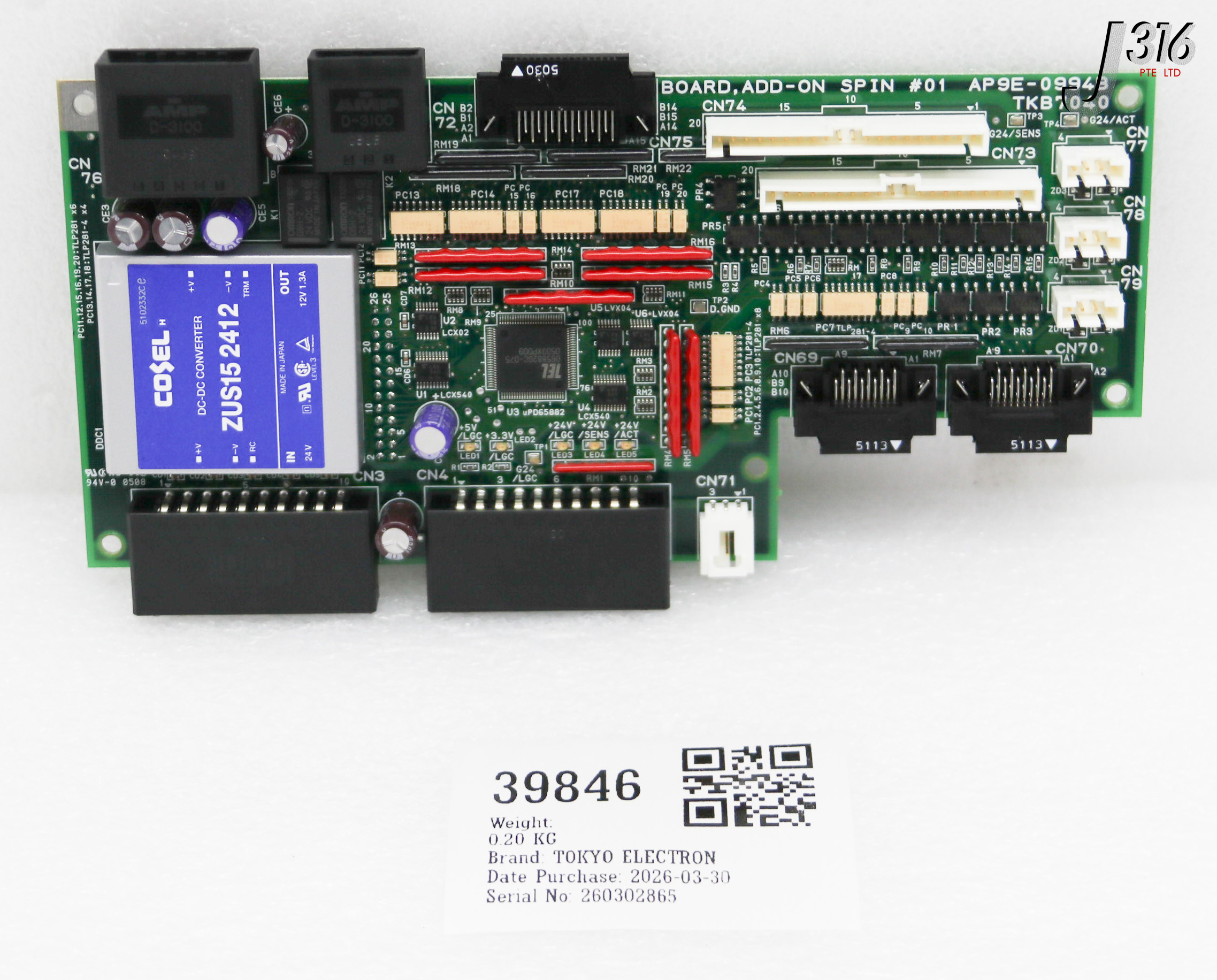 39846 TOKYO ELECTRON PCB ADD-ON SPIN #01, AP9E-0994B TKB7040