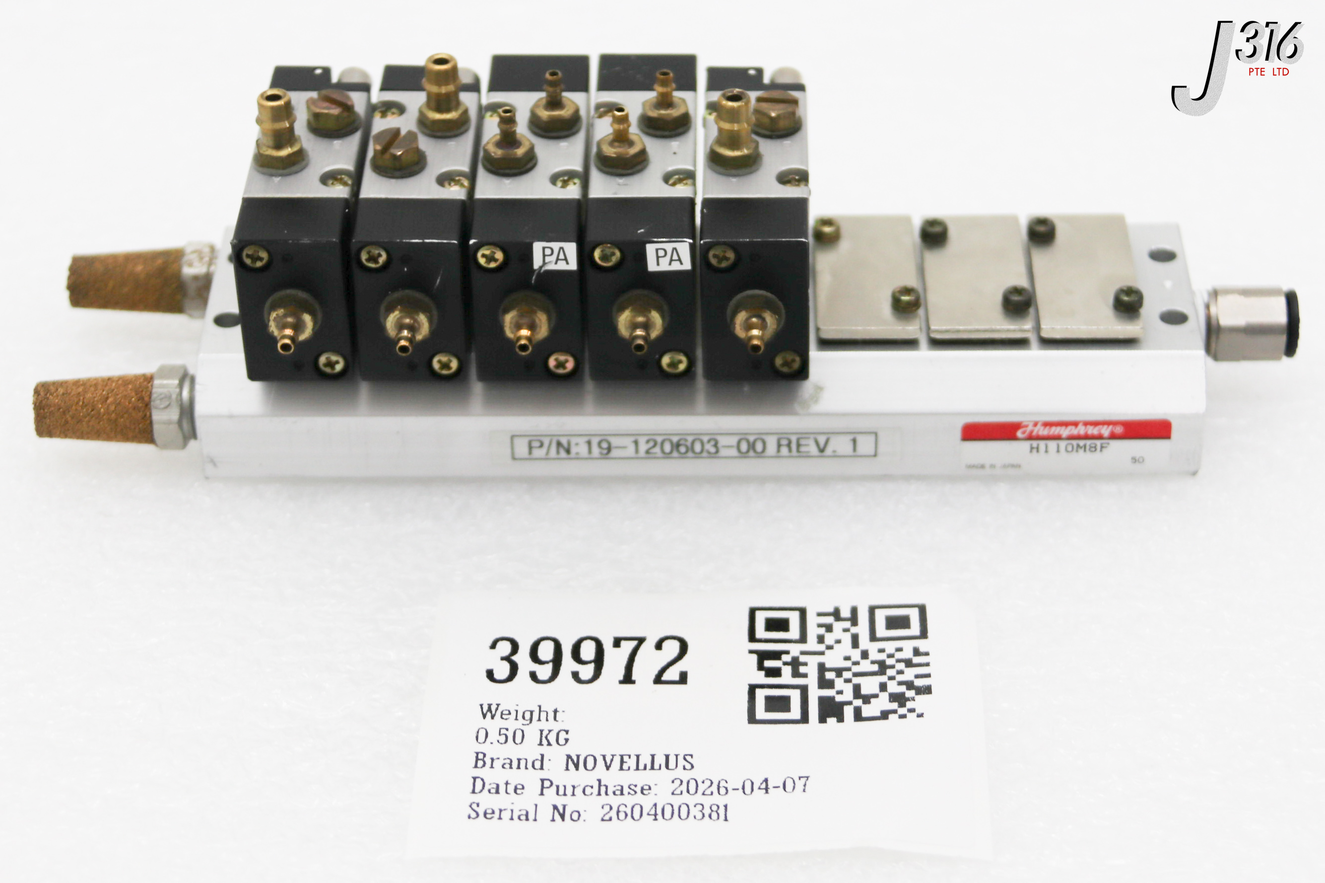 39972 NOVELLUS PNEUMATIC SOLENOID VALVE, H110-4A2 (2), H110-4A (3), H110M8F 19-120603-00