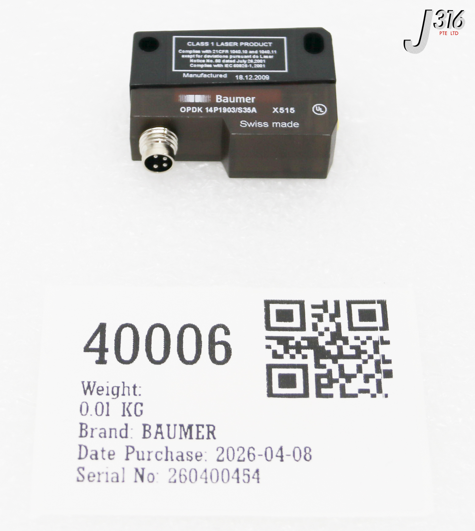 40006 BAUMER X515 RETROREFLECTIVE PHOTOELECTRIC SENSOR (PARTS) OPDK14P1903/S35A