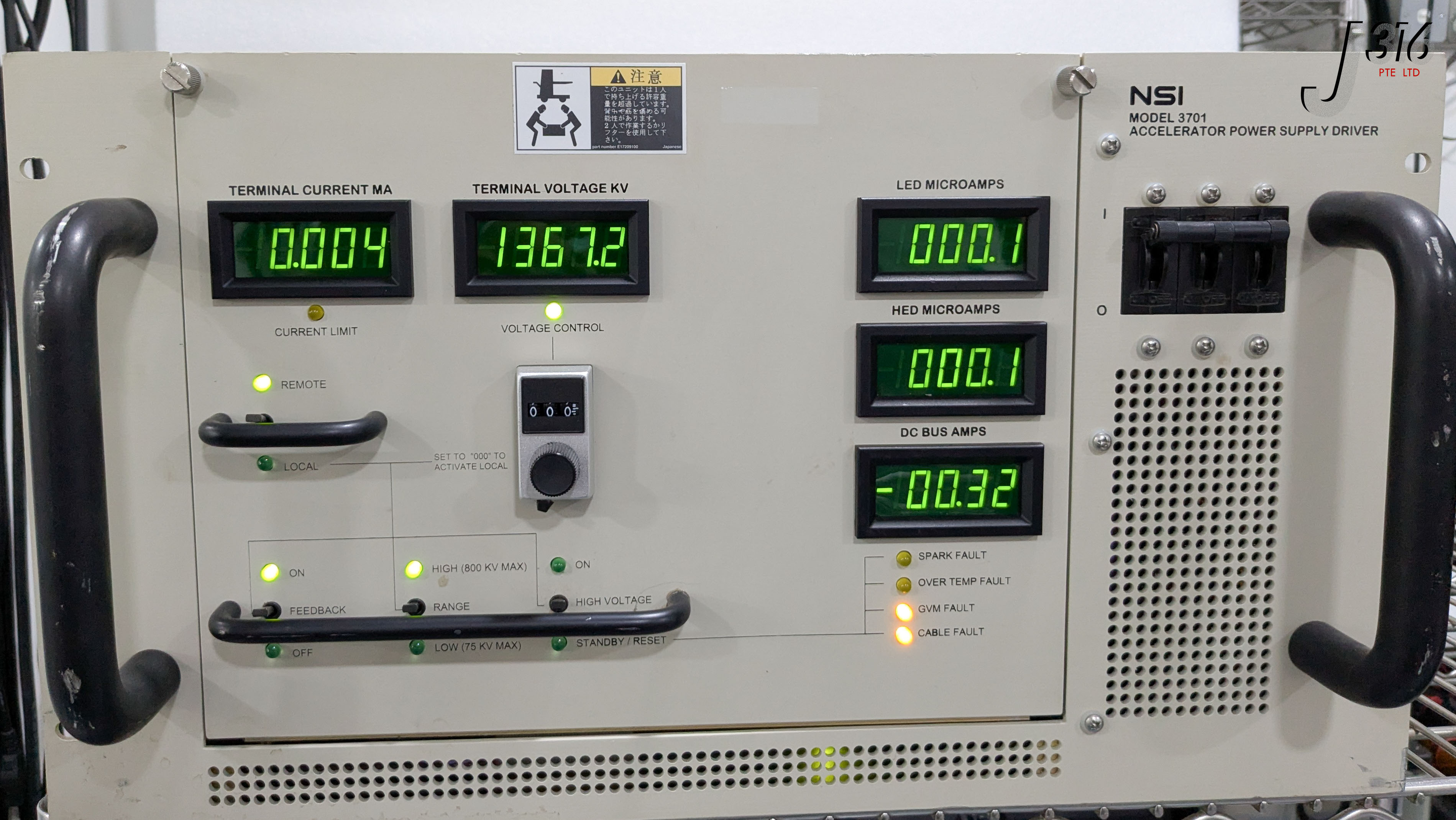 40037 NSI ACCELERATOR POWER SUPPLY DRIVER, HVPS DRIVER, 800KV W/TVS PROTECTION, MODEL 3701 E19314120