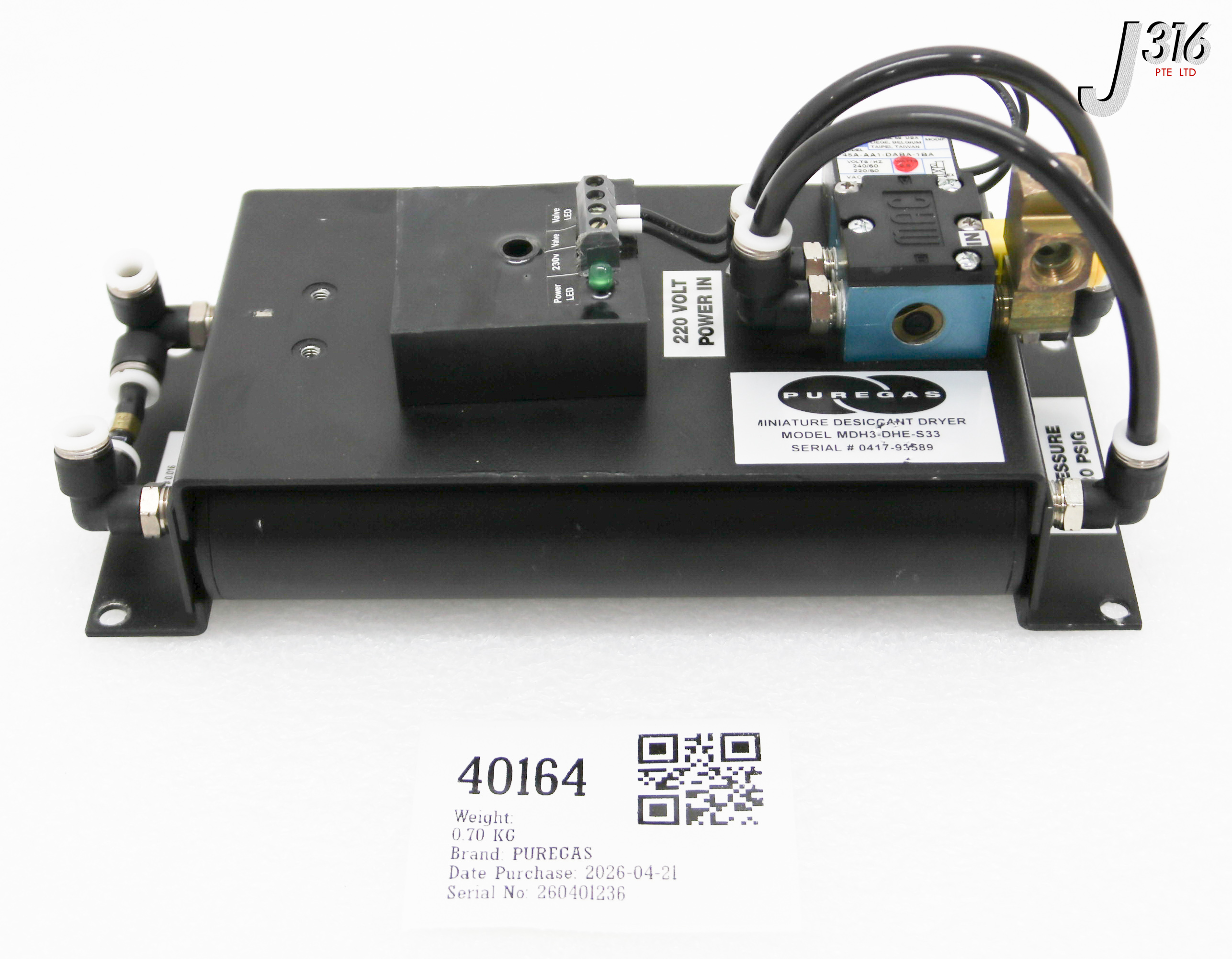 40164 PUREGAS MINIATURE DESICCANT AIR DRYERS MDH3-DHE-S33