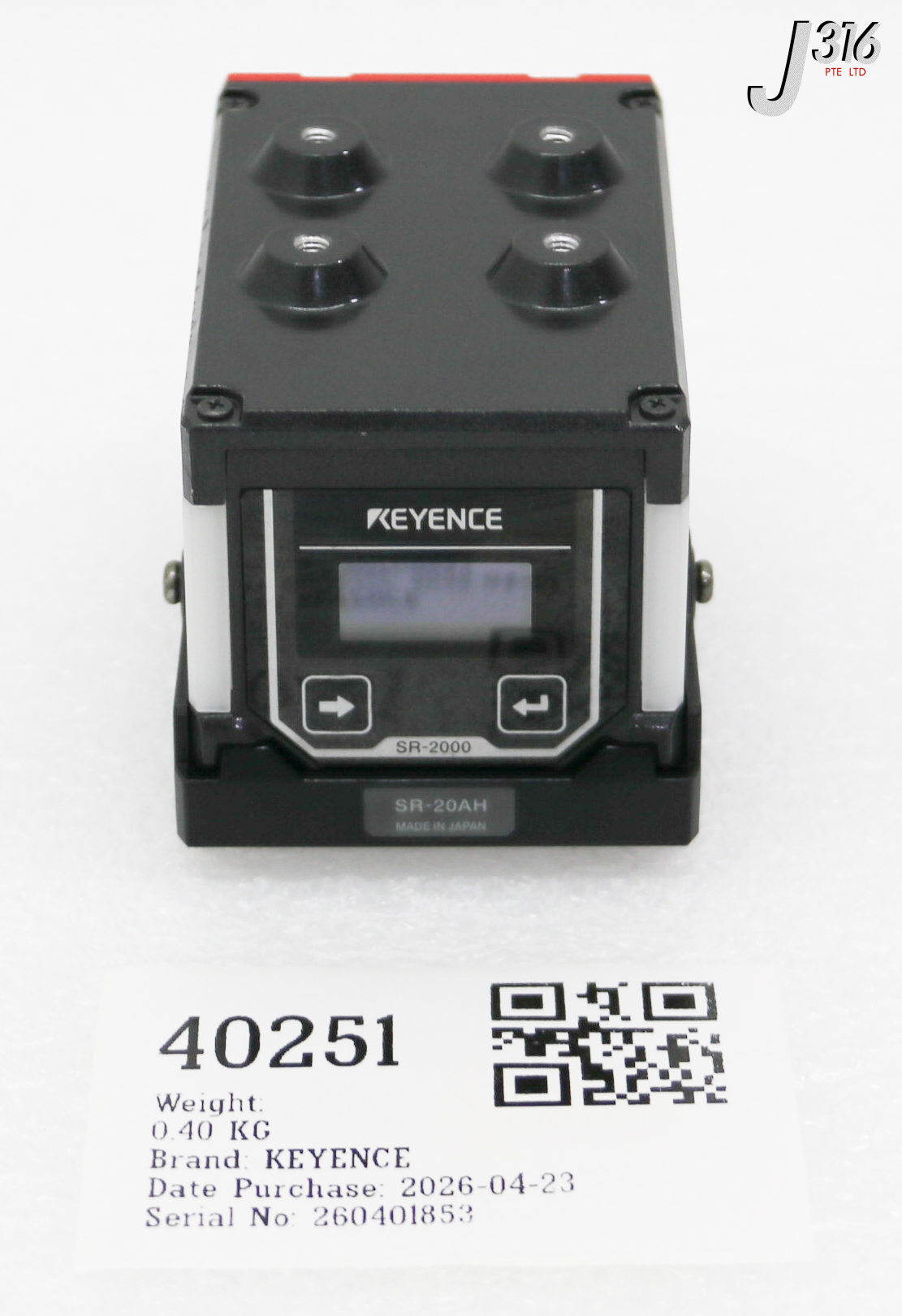 40251 KEYENCE 1D/2D CODE READER W/ SR-20AH HIGH-RESOLUTION LENS ATTACHMENT SR-2000